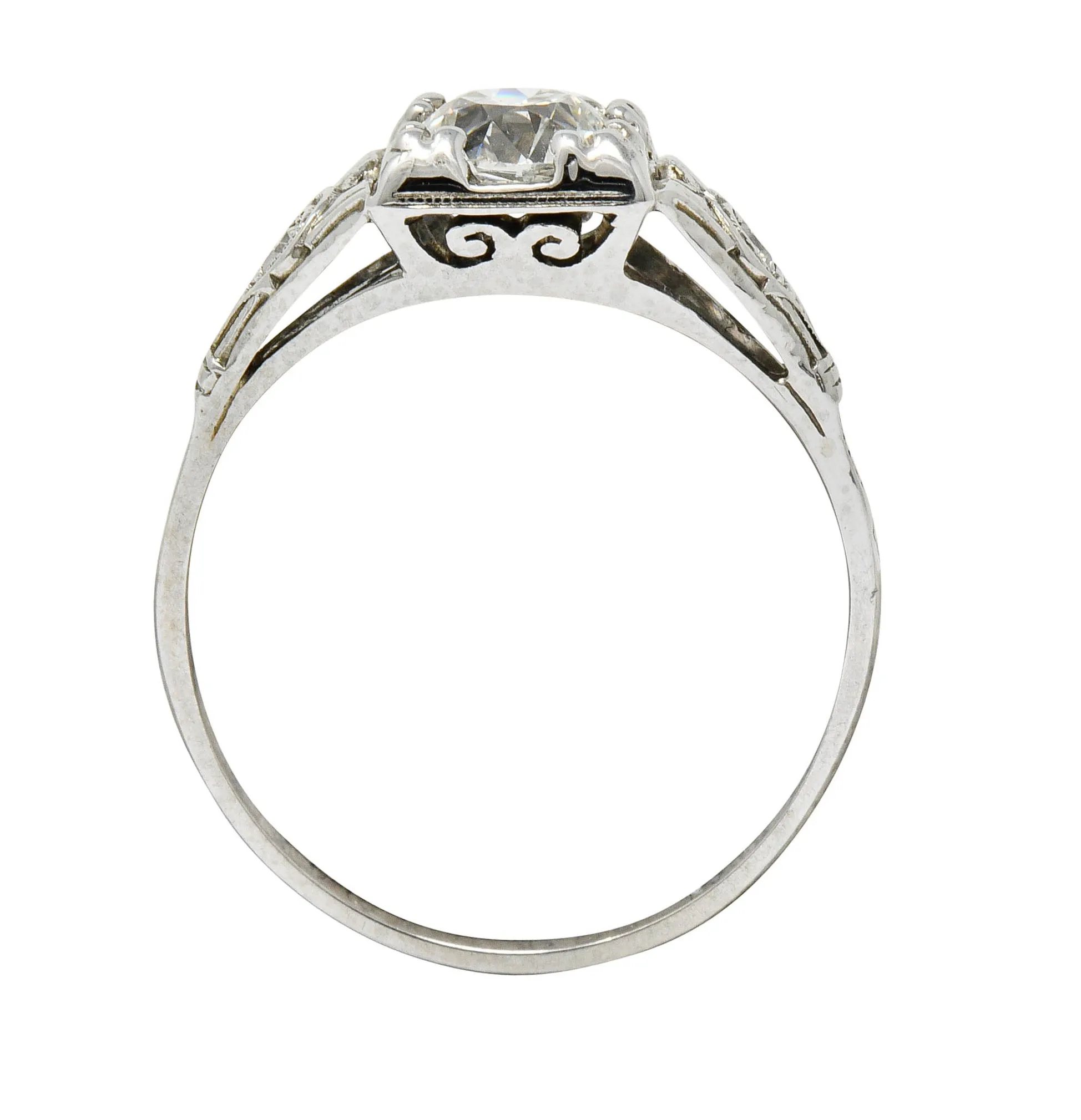 Wheeler & Co. Art Deco Diamond 18 Karat White Gold Engagement Ring GIA