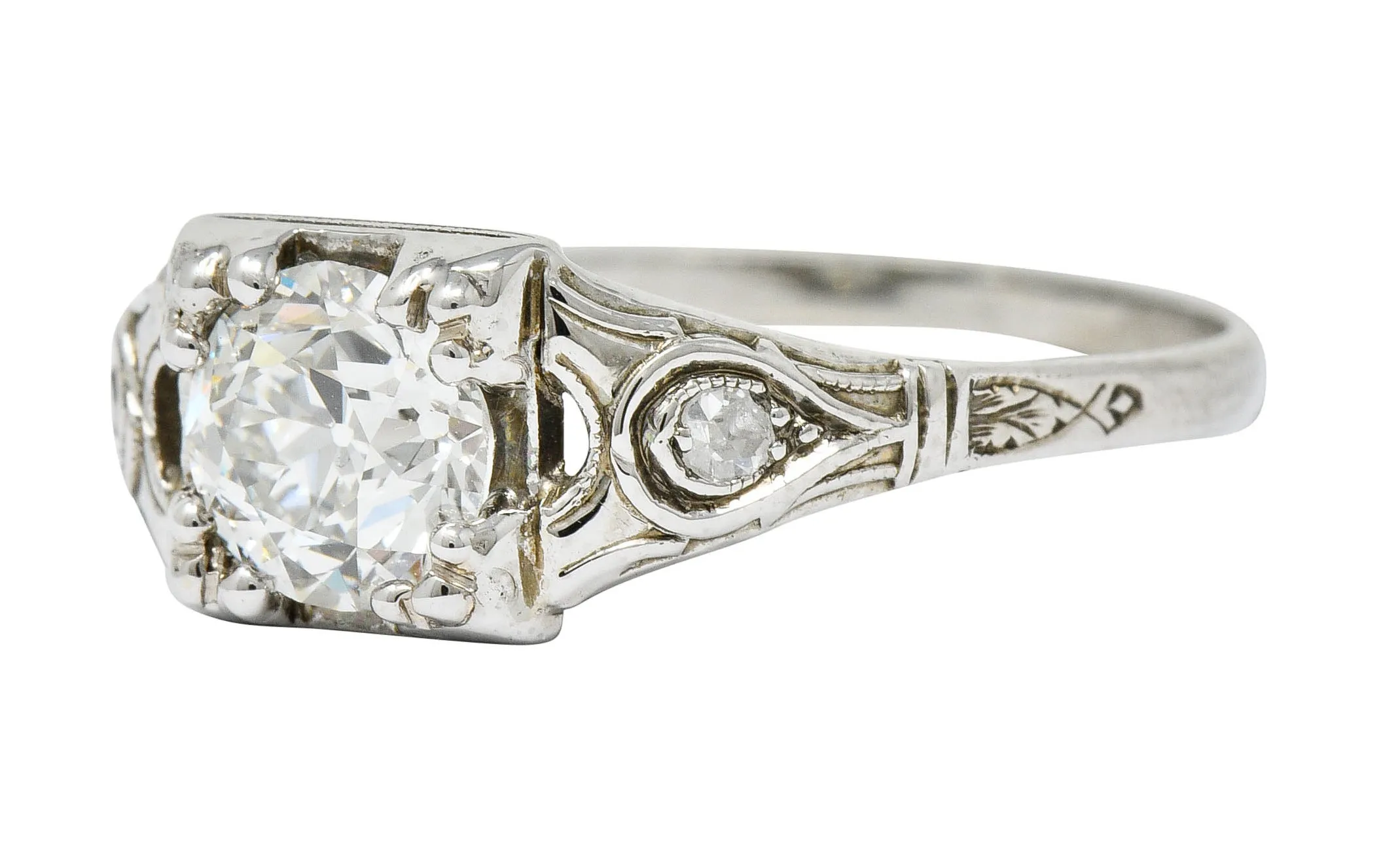 Wheeler & Co. Art Deco Diamond 18 Karat White Gold Engagement Ring GIA