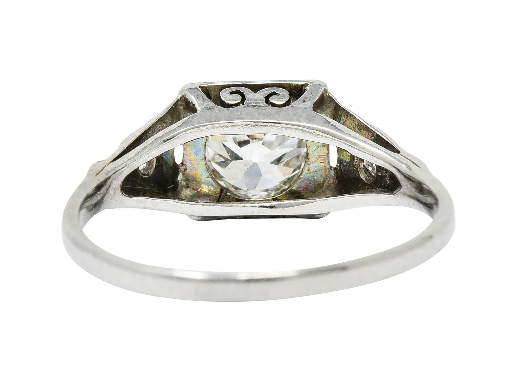 Wheeler & Co. Art Deco Diamond 18 Karat White Gold Engagement Ring GIA