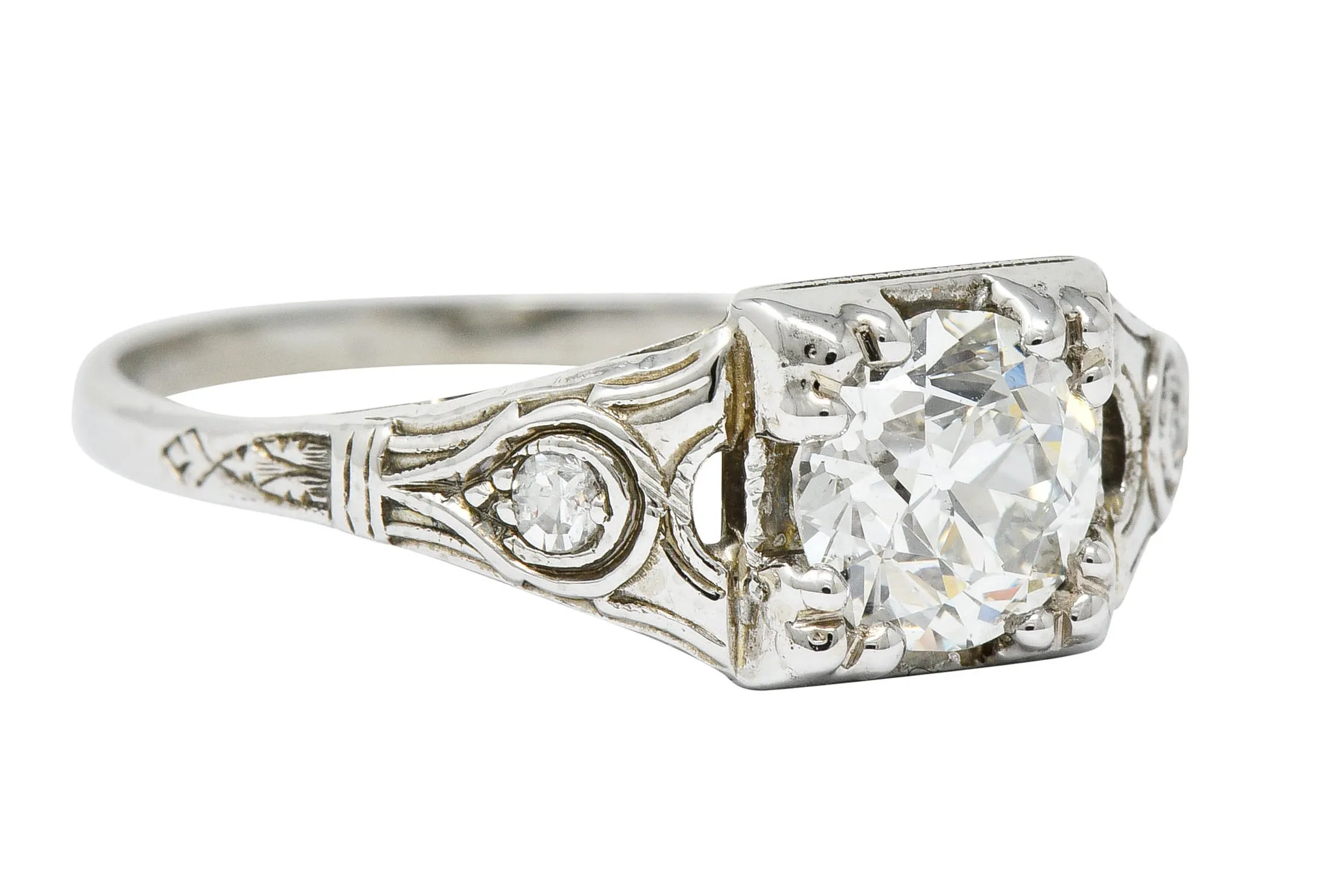 Wheeler & Co. Art Deco Diamond 18 Karat White Gold Engagement Ring GIA