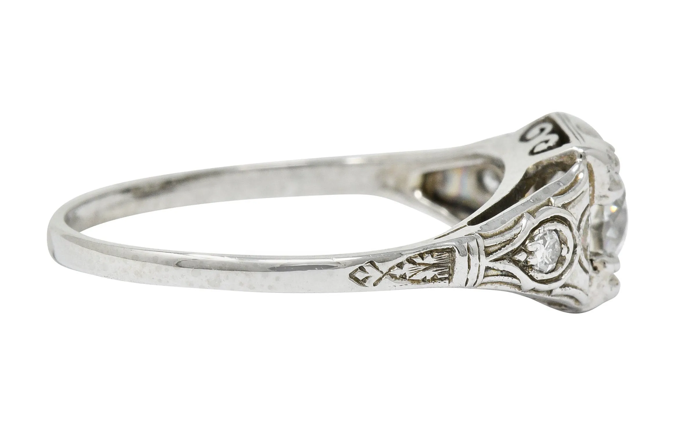 Wheeler & Co. Art Deco Diamond 18 Karat White Gold Engagement Ring GIA