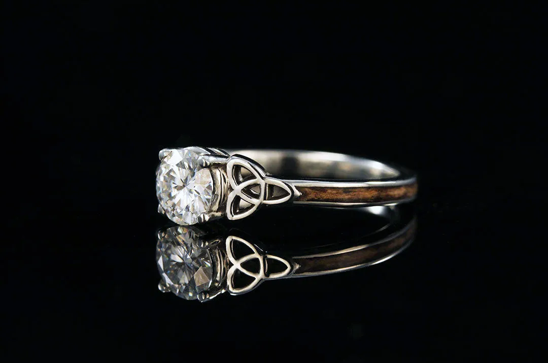 WHISKEY BARREL WOOD 14K WHITE GOLD CELTIC KNOT RING
