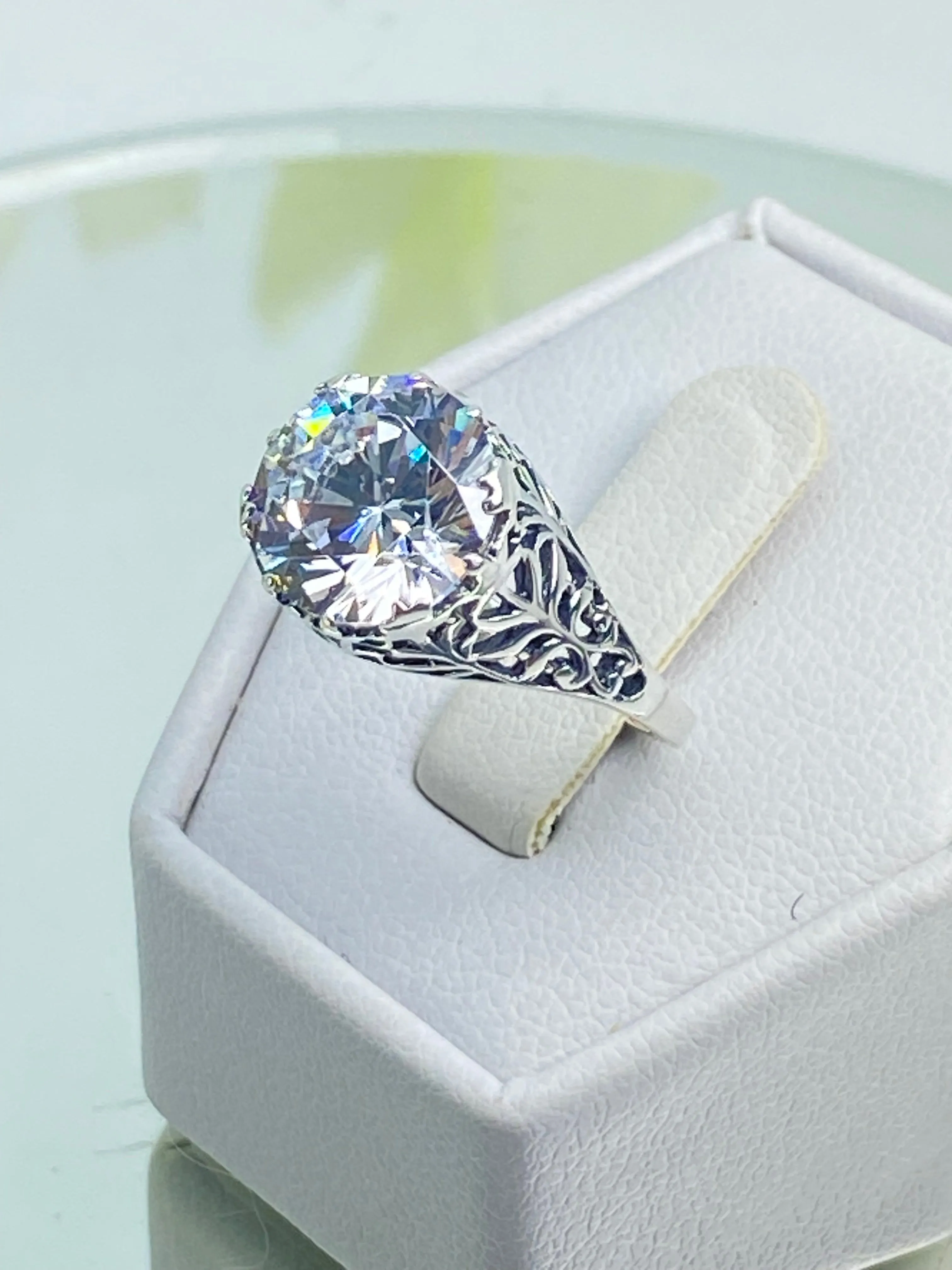 White CZ Ring, Size 7, Victorian Jewelry, Ivy Ring #D13 - Ready to Ship