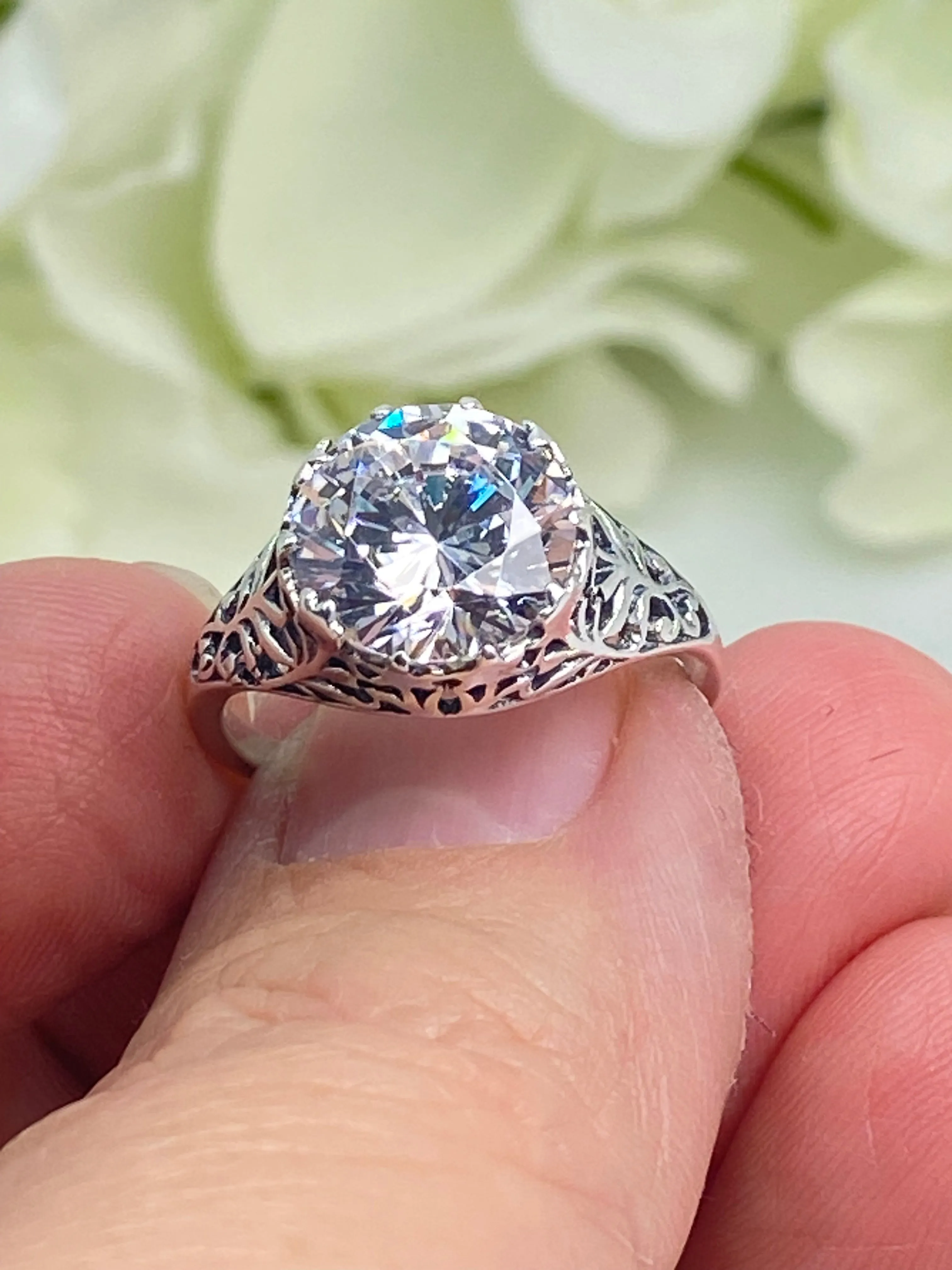 White CZ Ring, Size 7, Victorian Jewelry, Ivy Ring #D13 - Ready to Ship