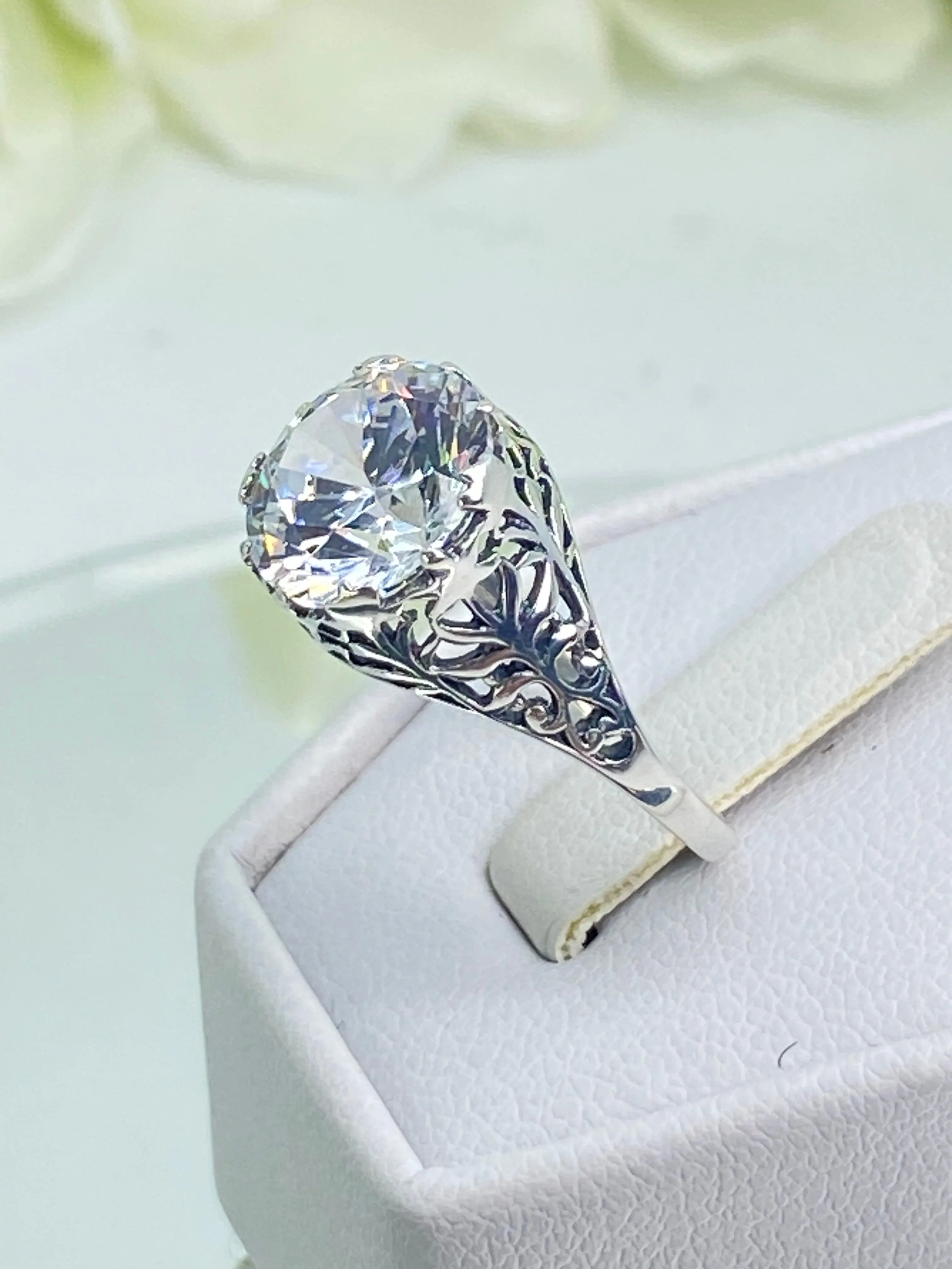 White CZ Ring, Size 7, Victorian Jewelry, Ivy Ring #D13 - Ready to Ship