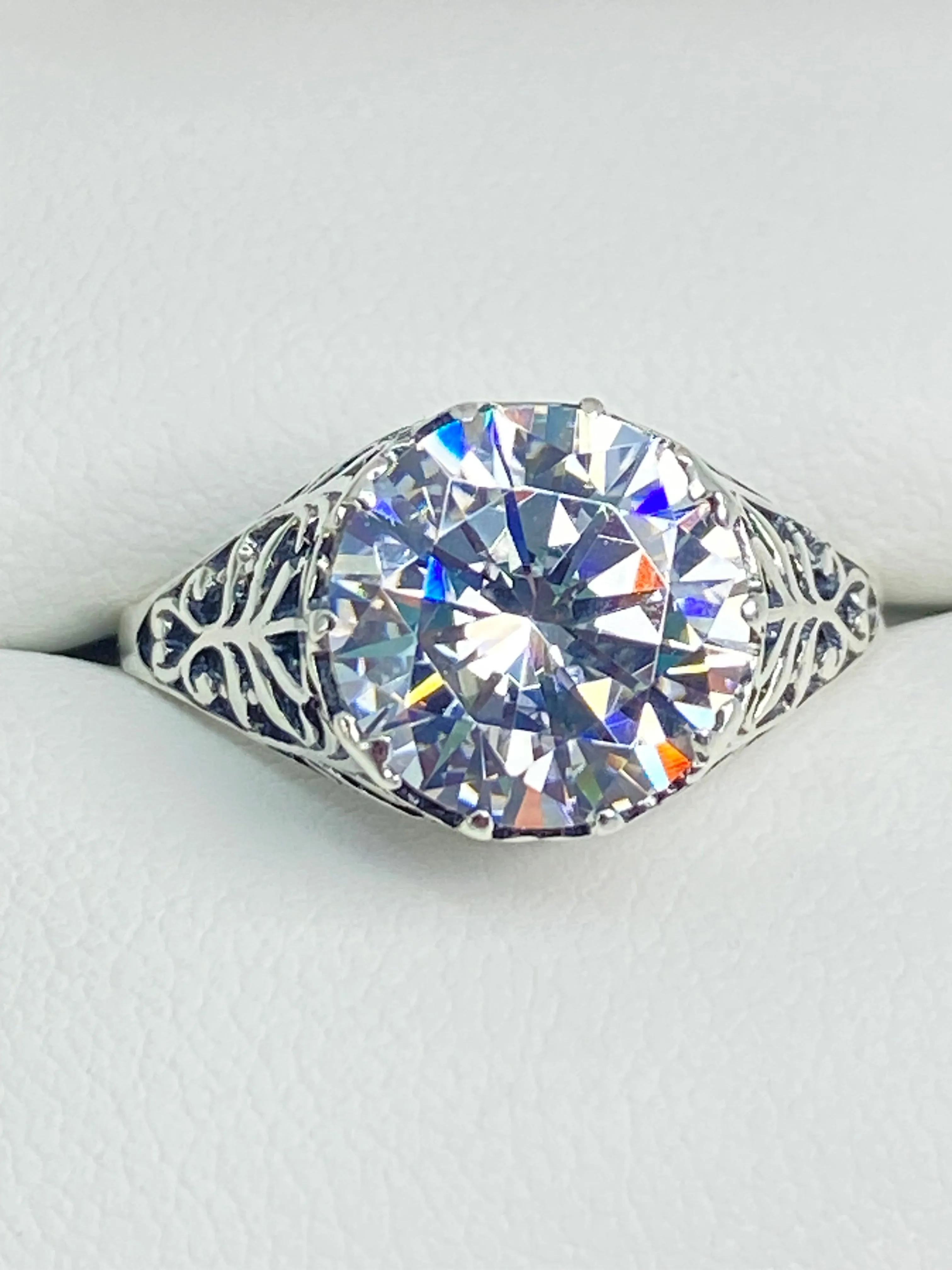 White CZ Ring, Size 7, Victorian Jewelry, Ivy Ring #D13 - Ready to Ship