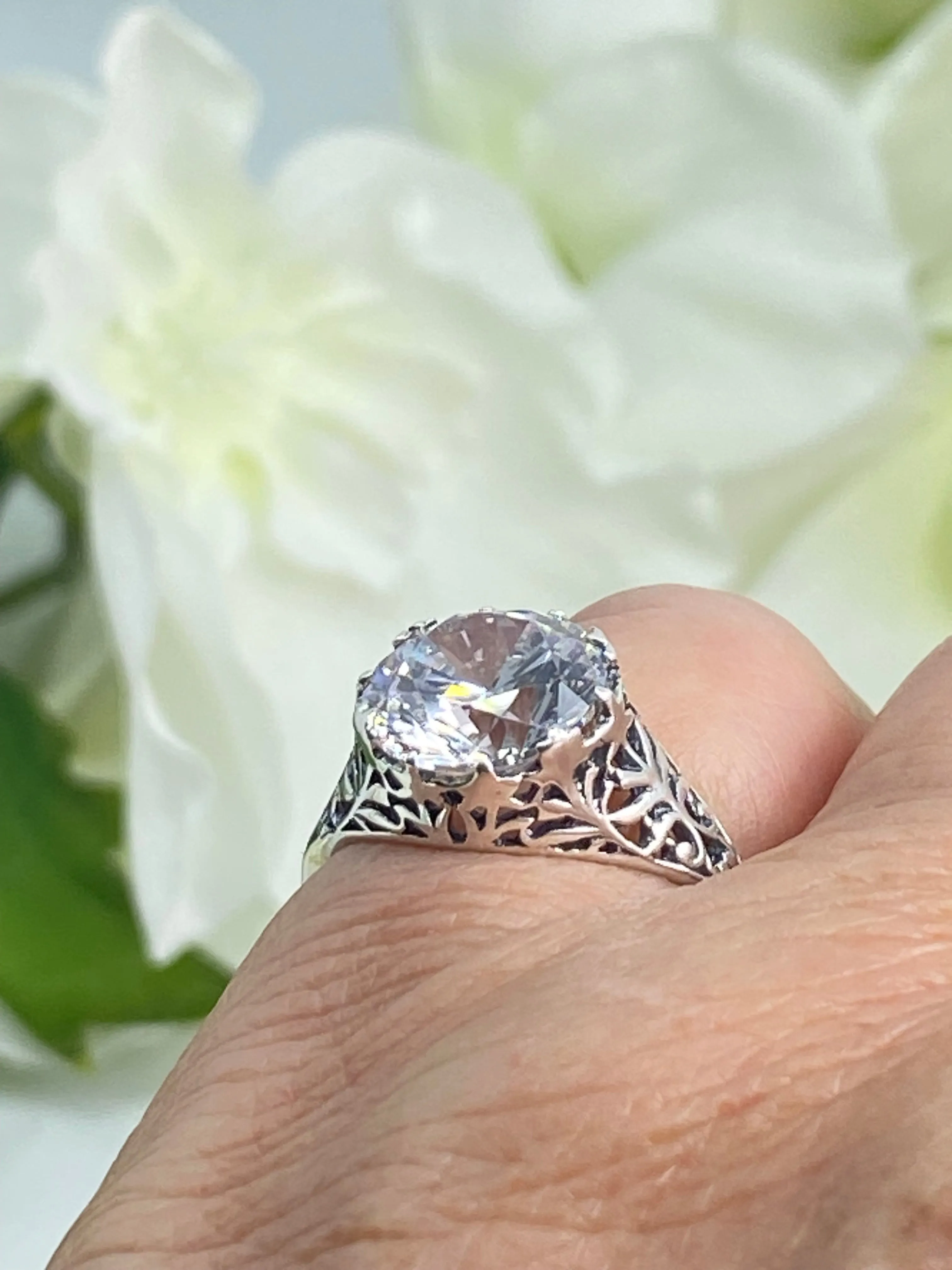 White CZ Ring, Size 7, Victorian Jewelry, Ivy Ring #D13 - Ready to Ship