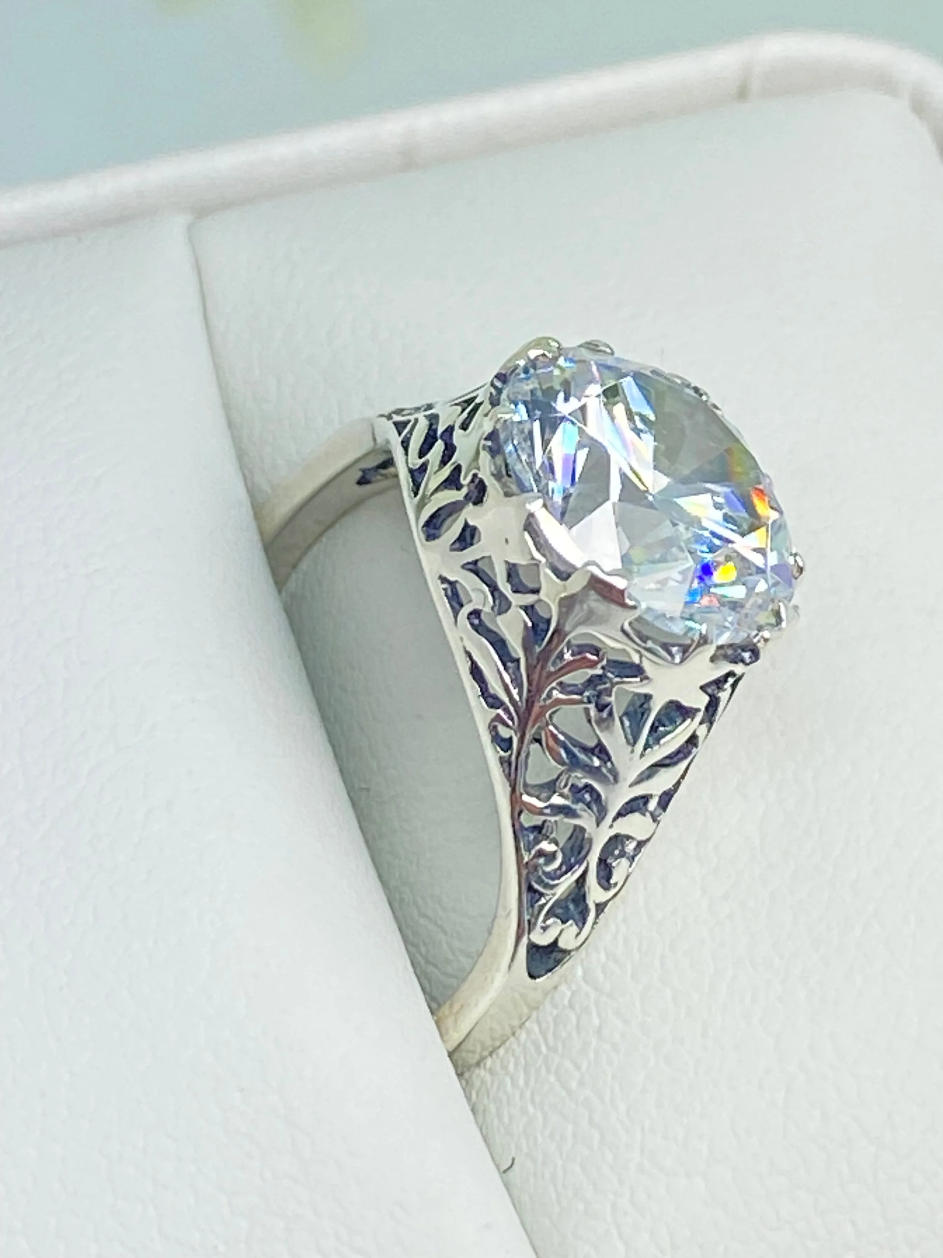 White CZ Ring, Size 7, Victorian Jewelry, Ivy Ring #D13 - Ready to Ship