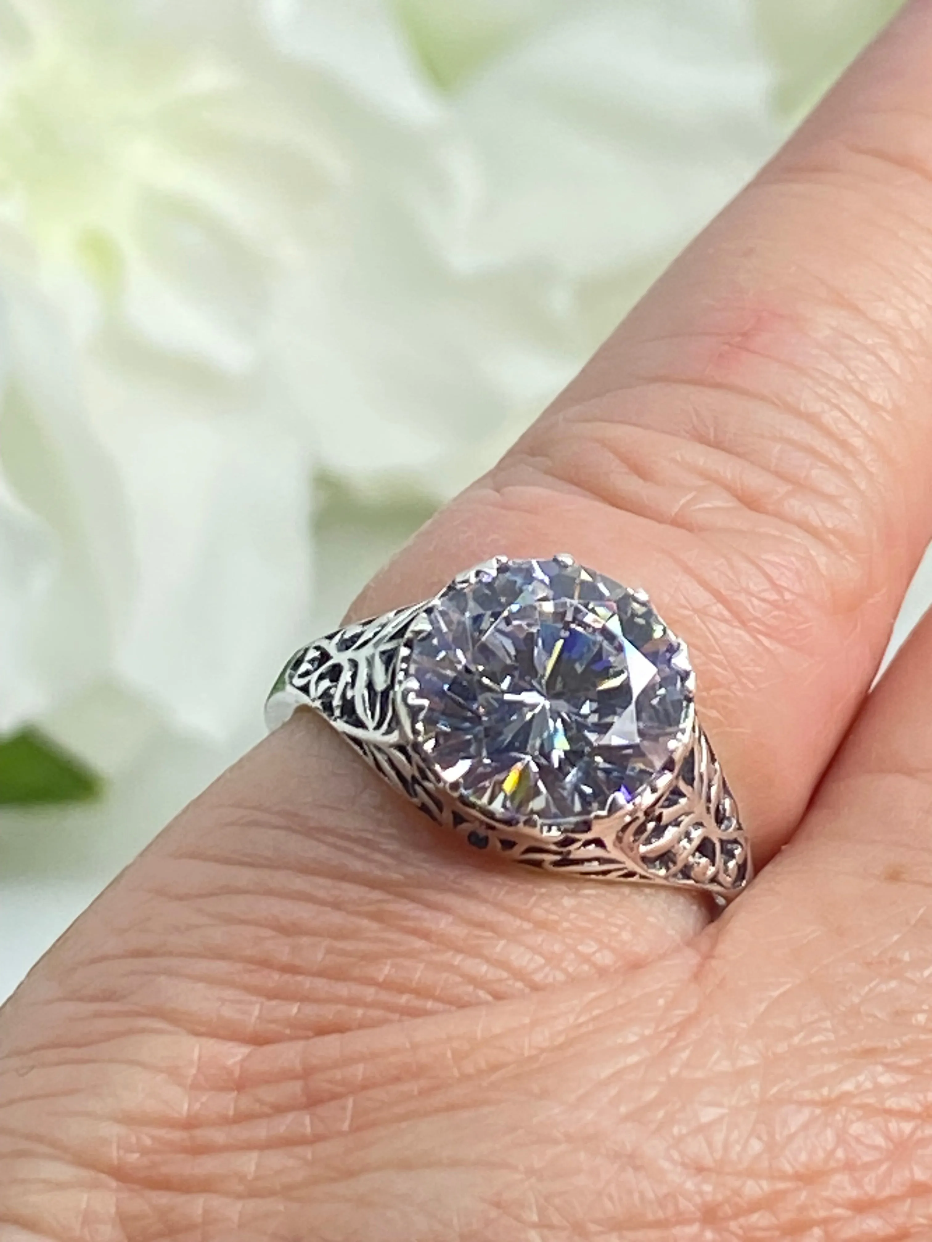 White CZ Ring, Size 7, Victorian Jewelry, Ivy Ring #D13 - Ready to Ship