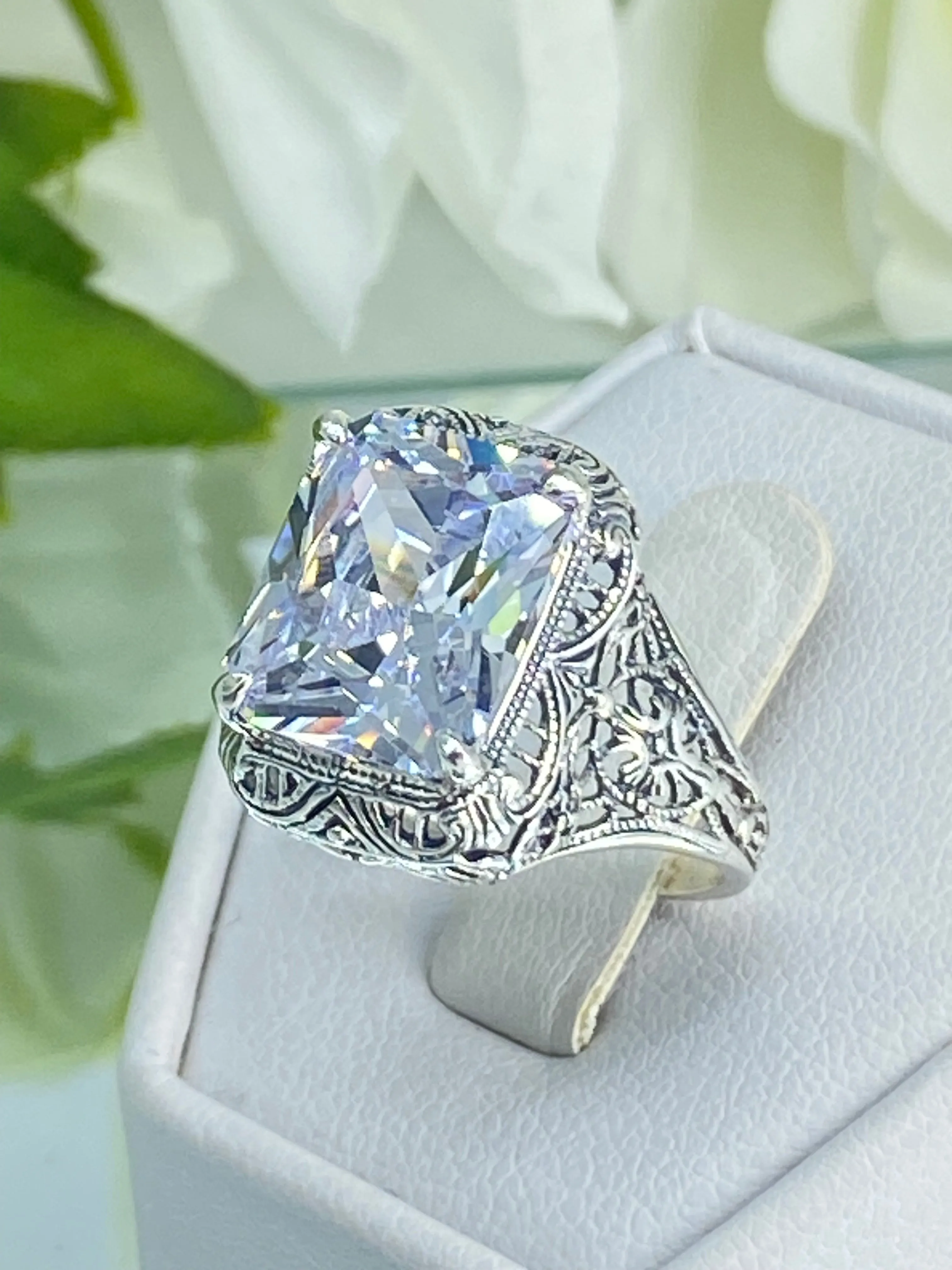 White CZ Ring, Size 8, 5ct Rectangle Gem, Vintage Jewelry #D200 - Ready to Ship