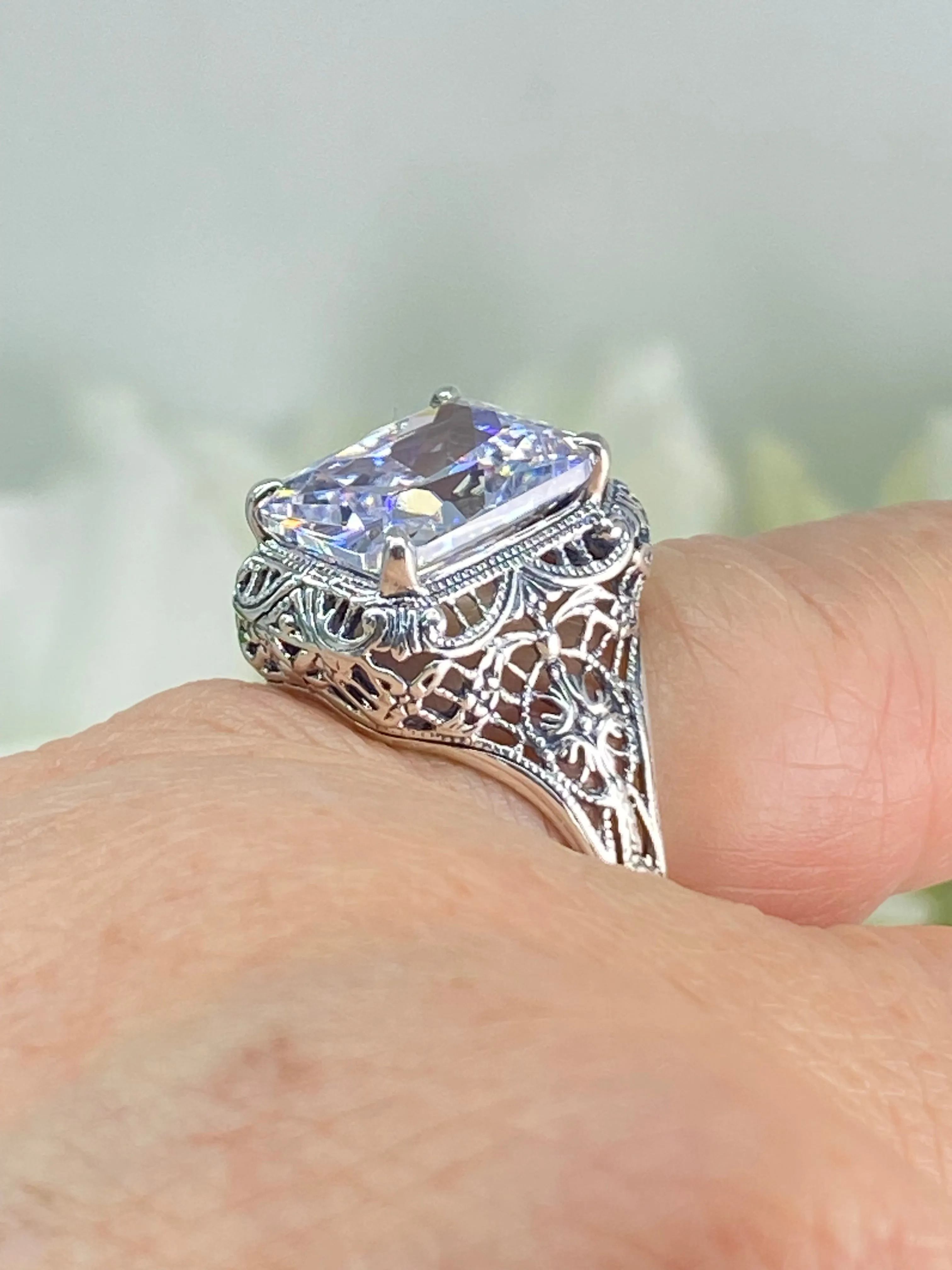 White CZ Ring, Size 8, 5ct Rectangle Gem, Vintage Jewelry #D200 - Ready to Ship
