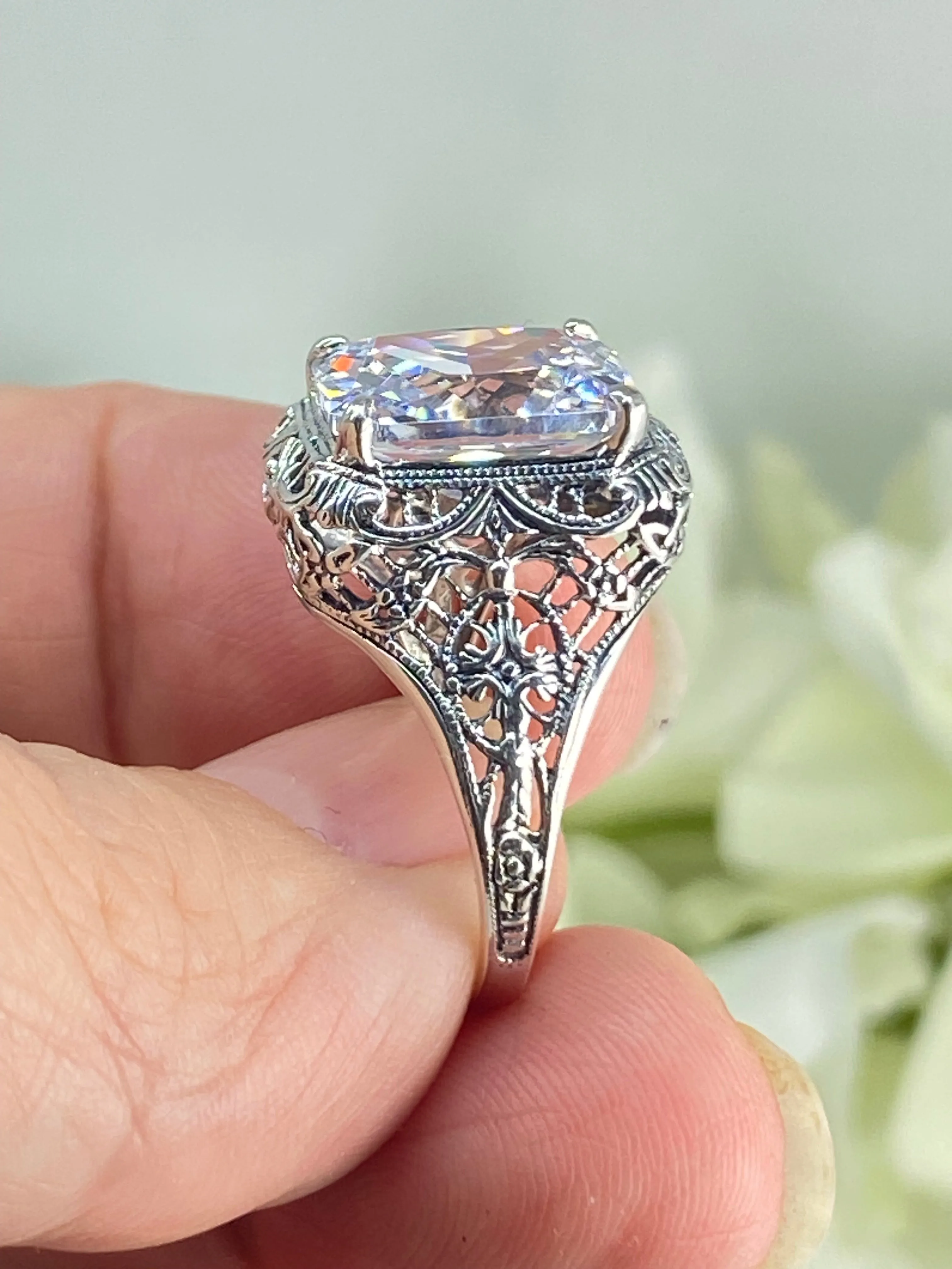 White CZ Ring, Size 8, 5ct Rectangle Gem, Vintage Jewelry #D200 - Ready to Ship