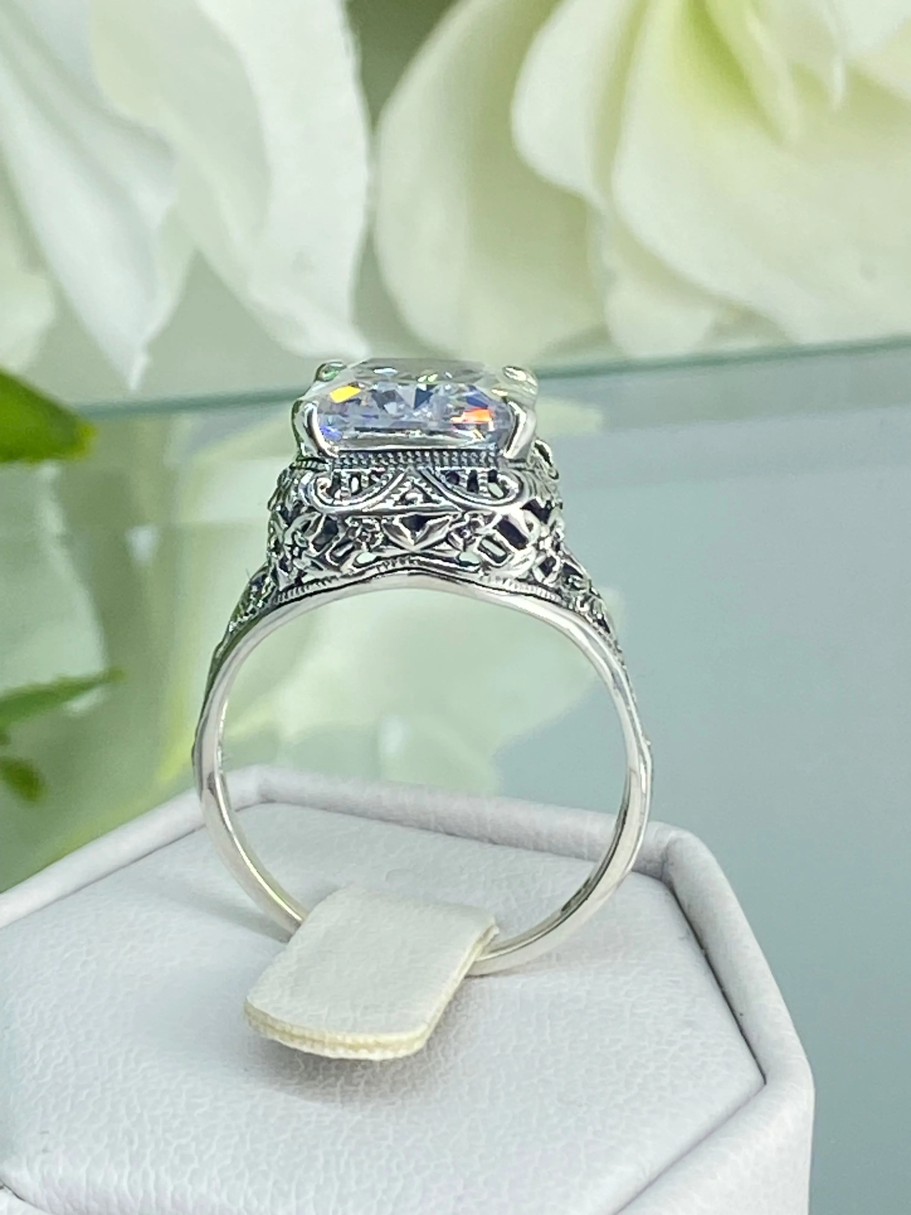 White CZ Ring, Size 8, 5ct Rectangle Gem, Vintage Jewelry #D200 - Ready to Ship