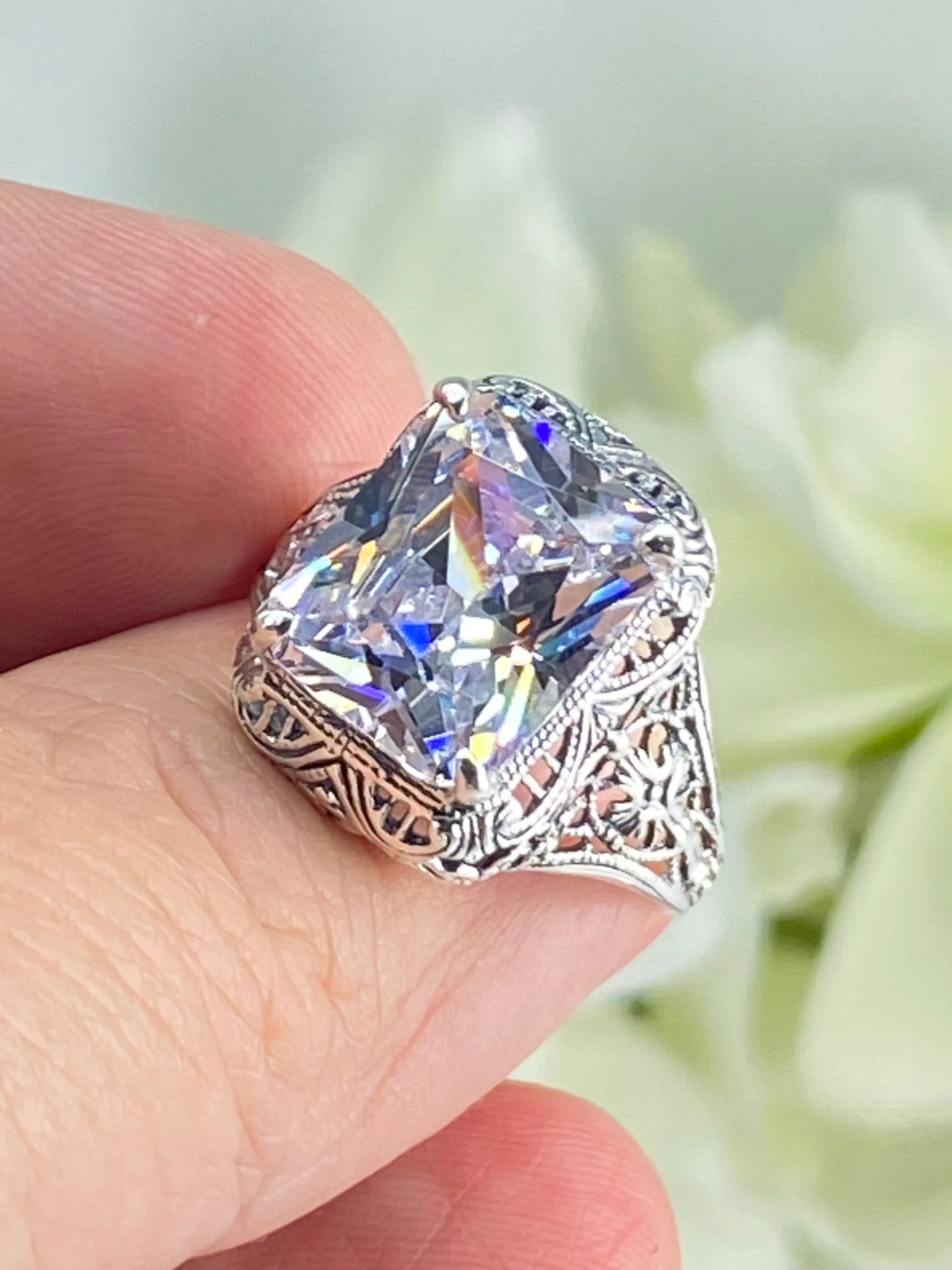 White CZ Ring, Size 8, 5ct Rectangle Gem, Vintage Jewelry #D200 - Ready to Ship