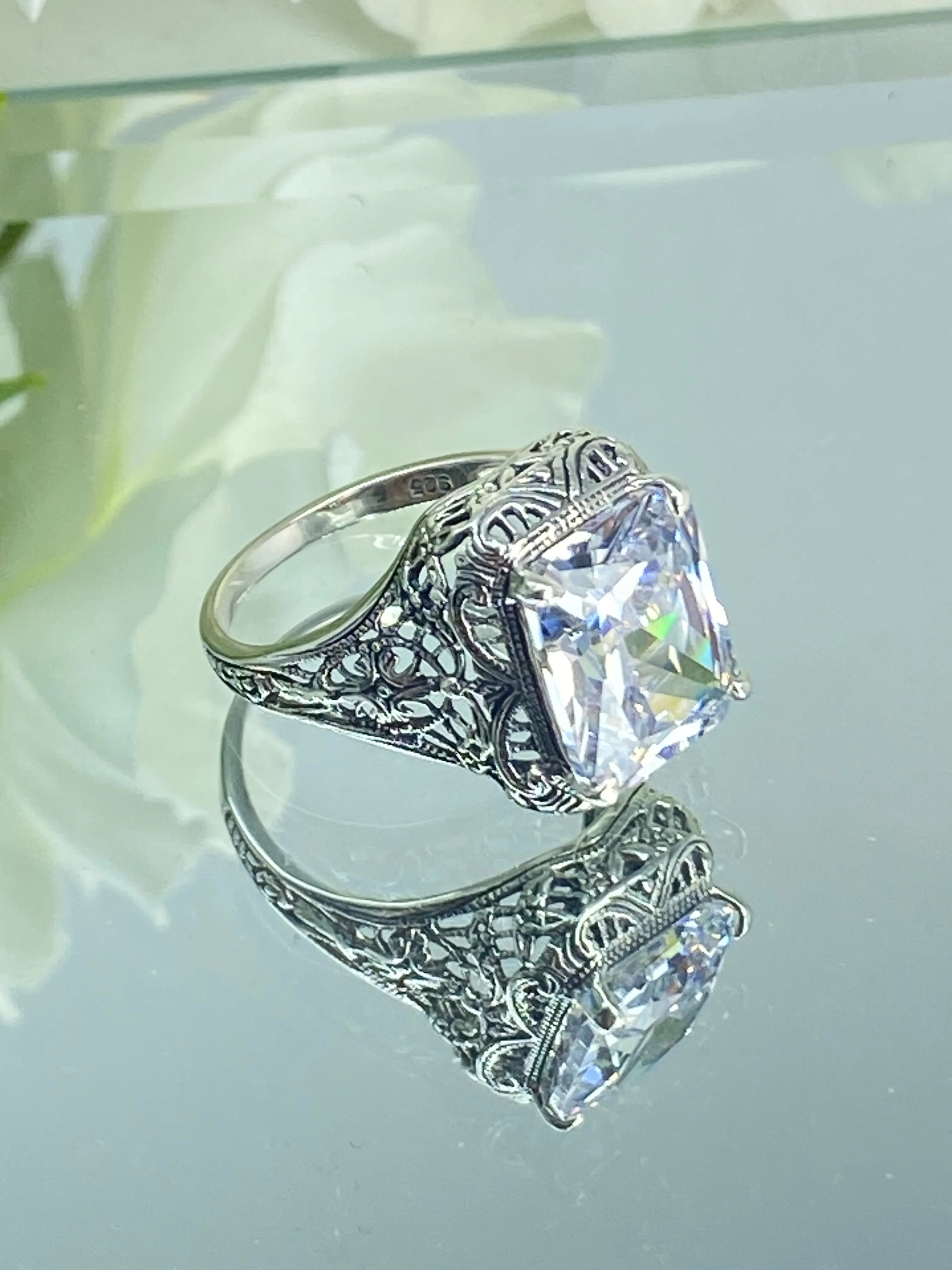 White CZ Ring, Size 8, 5ct Rectangle Gem, Vintage Jewelry #D200 - Ready to Ship