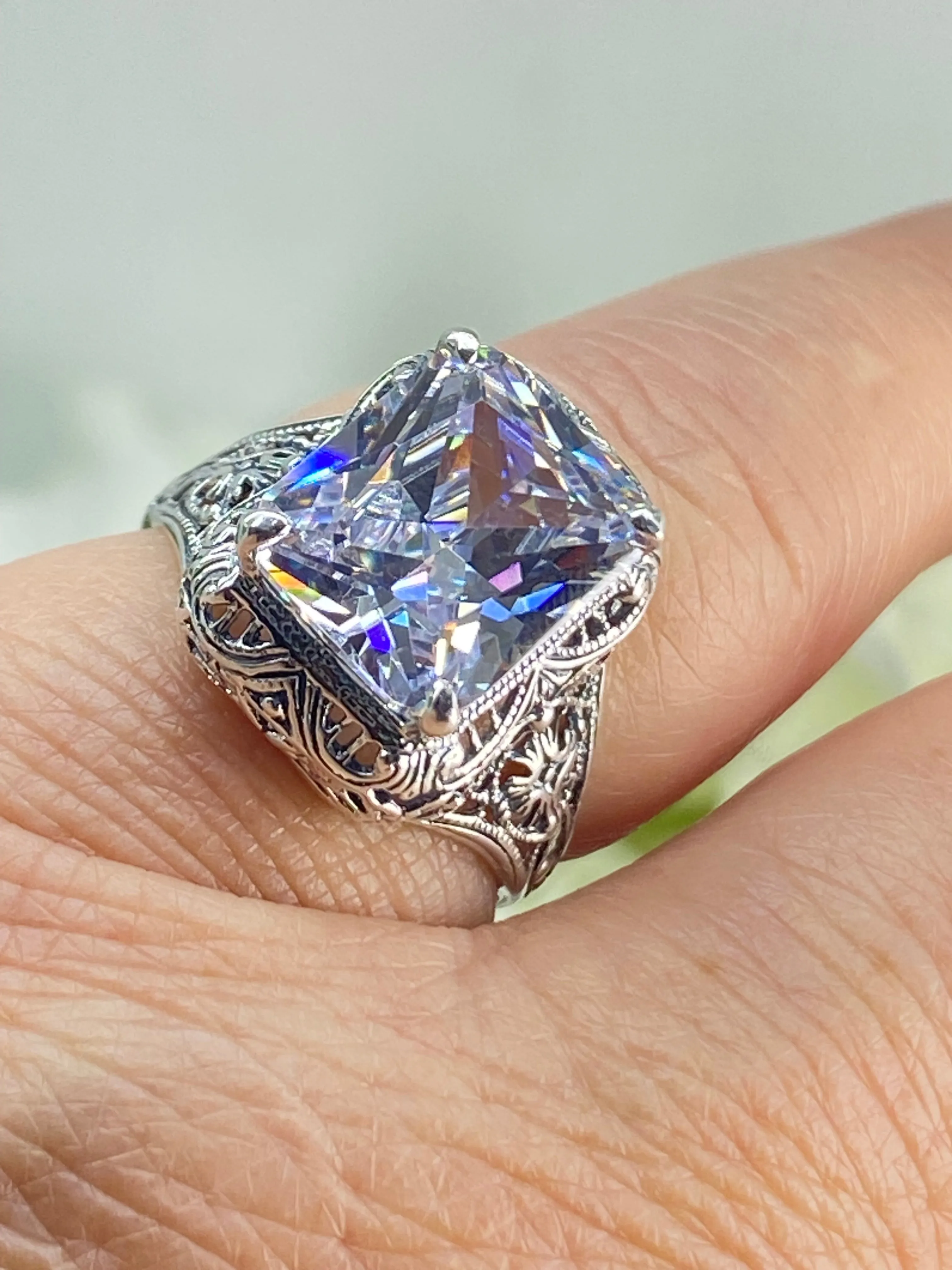 White CZ Ring, Size 8, 5ct Rectangle Gem, Vintage Jewelry #D200 - Ready to Ship