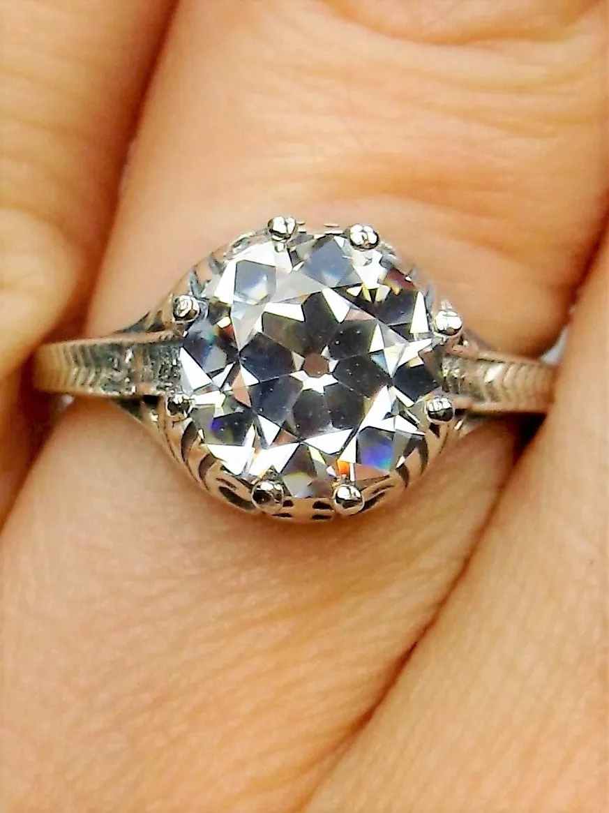 White CZ Ring, Victorian Elizabeth Ring #D158