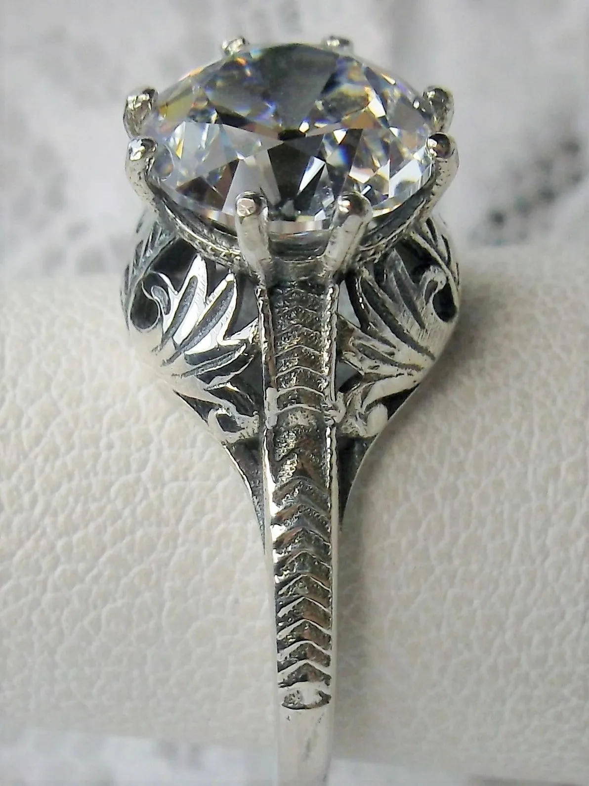 White CZ Ring, Victorian Elizabeth Ring #D158
