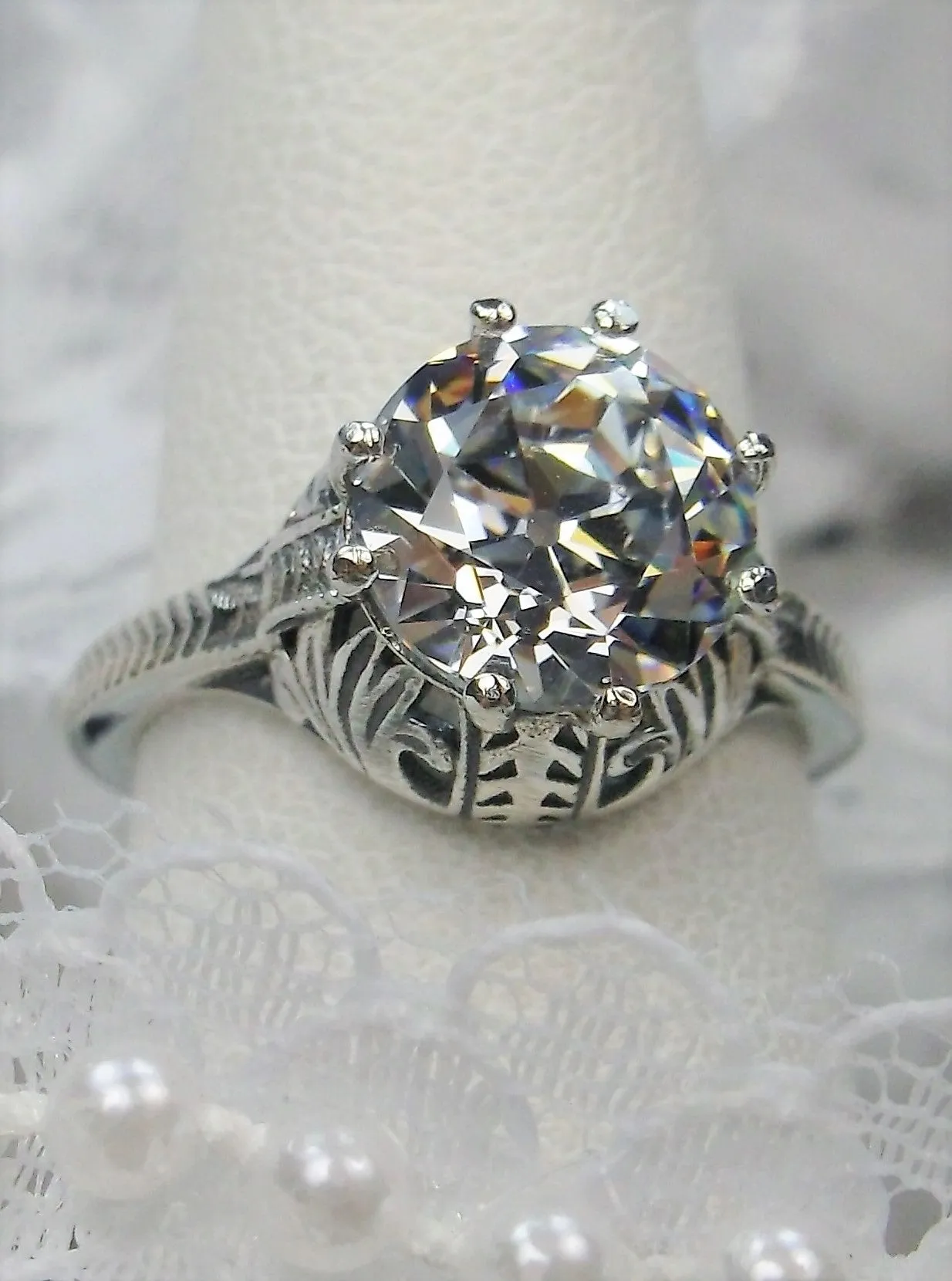 White CZ Ring, Victorian Elizabeth Ring #D158