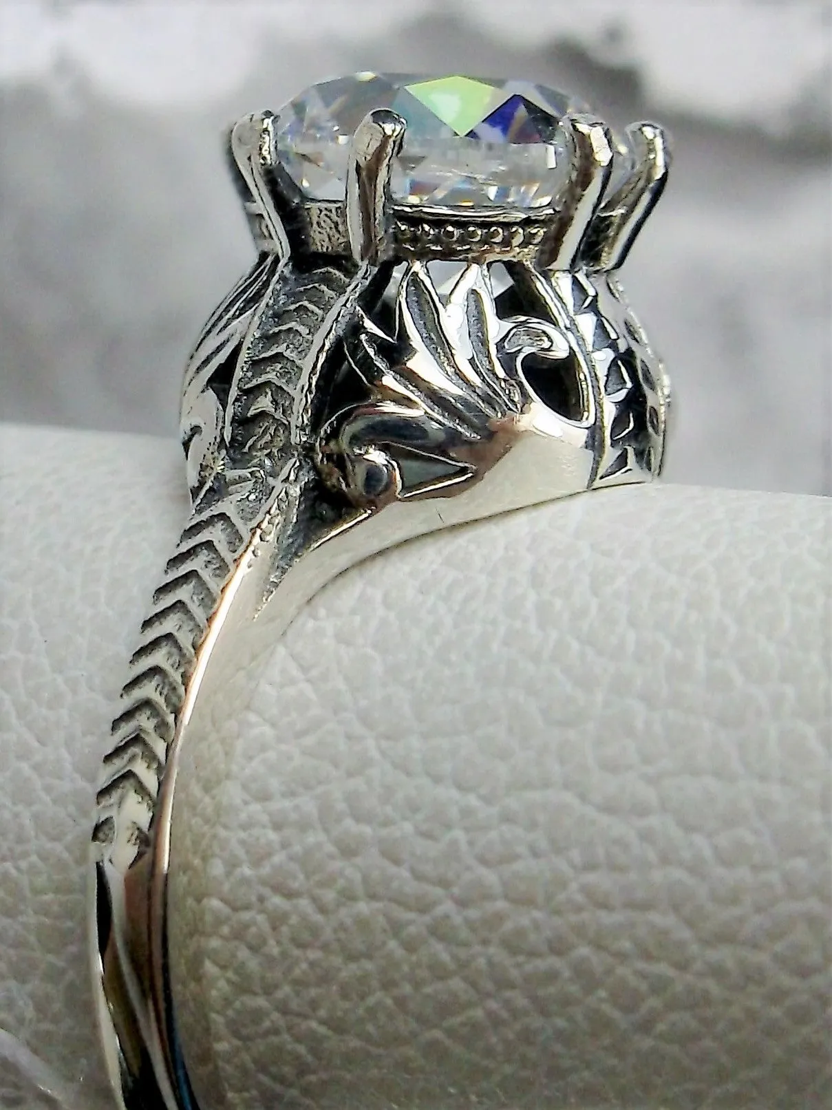 White CZ Ring, Victorian Elizabeth Ring #D158