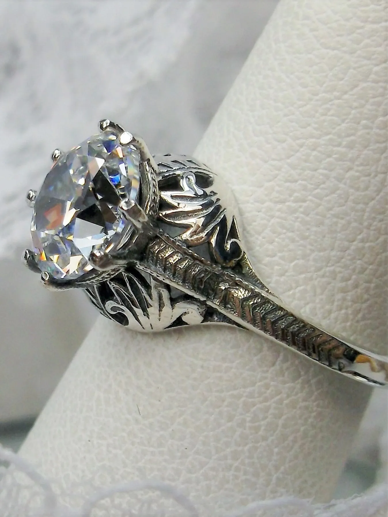 White CZ Ring, Victorian Elizabeth Ring #D158