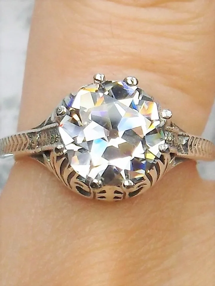 White CZ Ring, Victorian Elizabeth Ring #D158