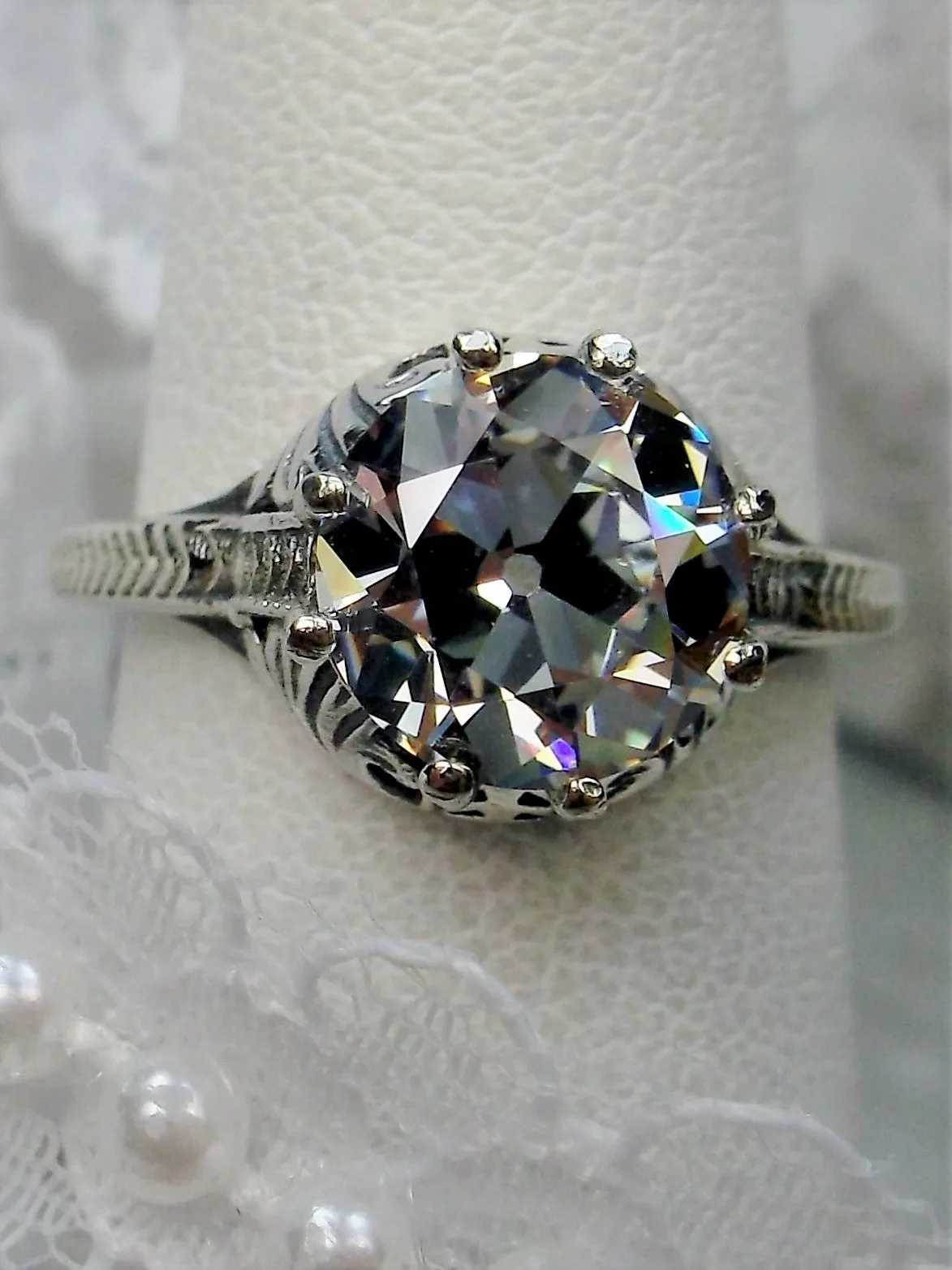 White CZ Ring, Victorian Elizabeth Ring #D158