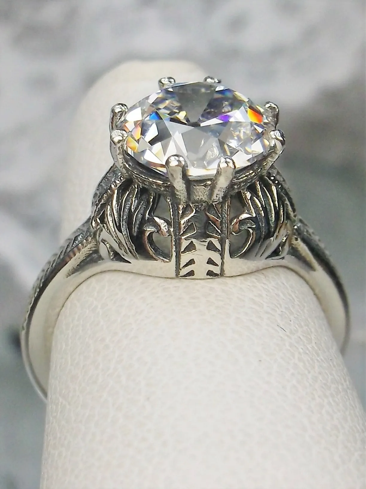 White CZ Ring, Victorian Elizabeth Ring #D158