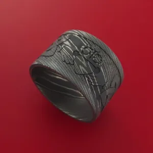 Wide Damascus Steel Celtic Irish Claddagh Ring Hands Clasping Heart Band Carved