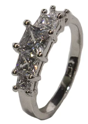 Women's Rhodium Plated Dress Ring Princess Cut CZ Band 019