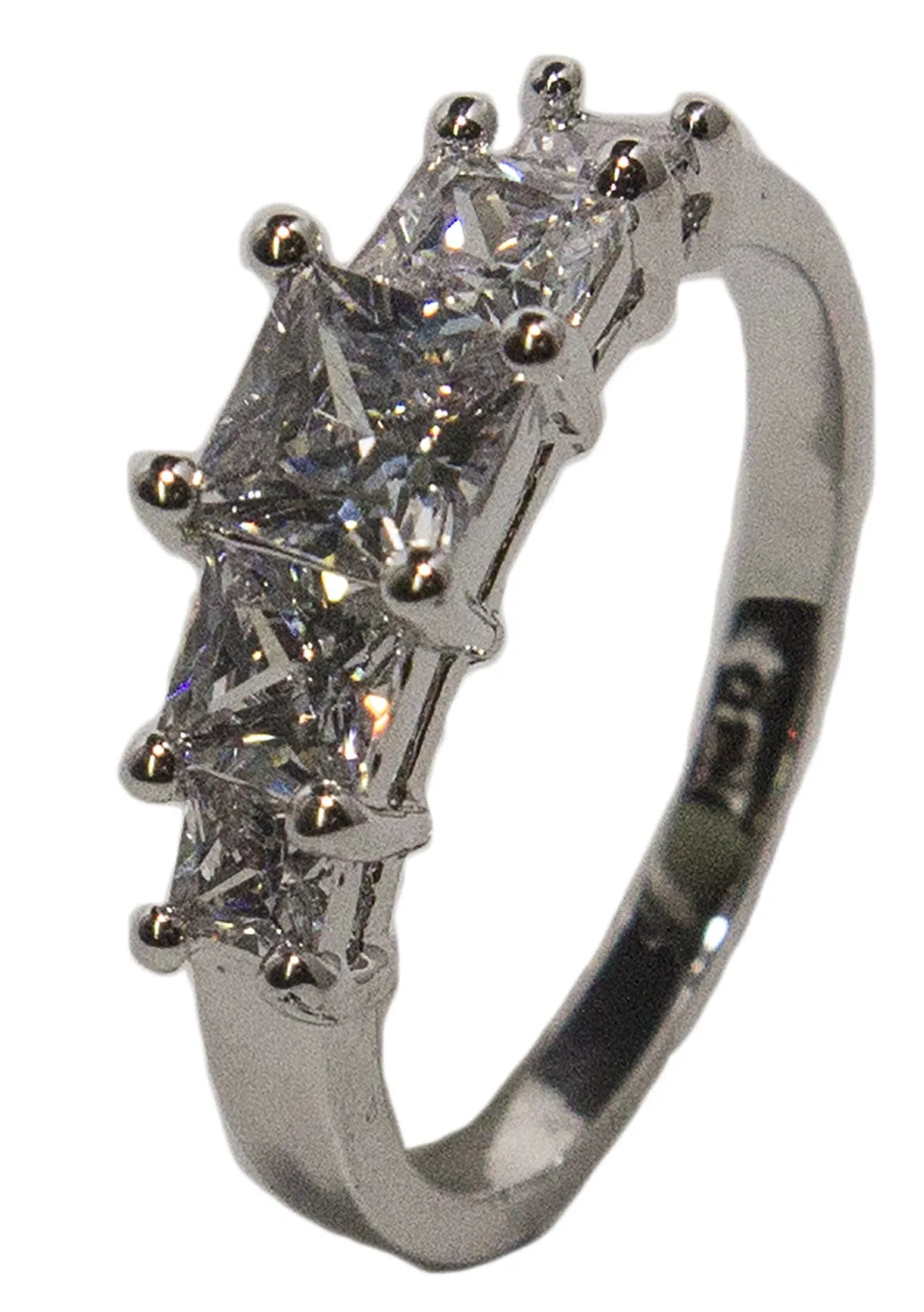 Women's Rhodium Plated Dress Ring Princess Cut CZ Band 019