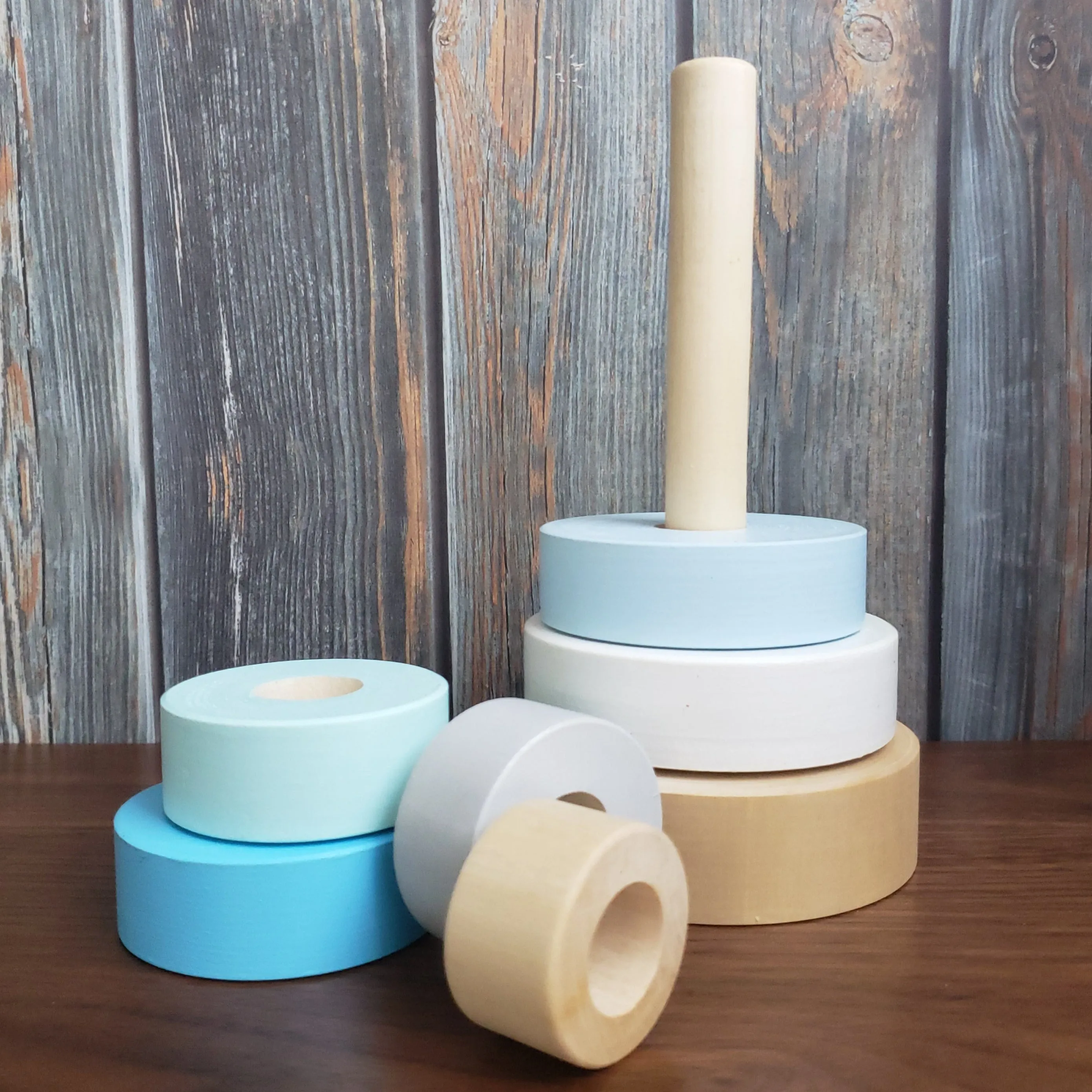 Wooden Handpainted Ring Stacker - Blues