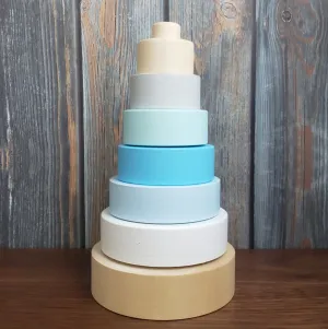 Wooden Handpainted Ring Stacker - Blues