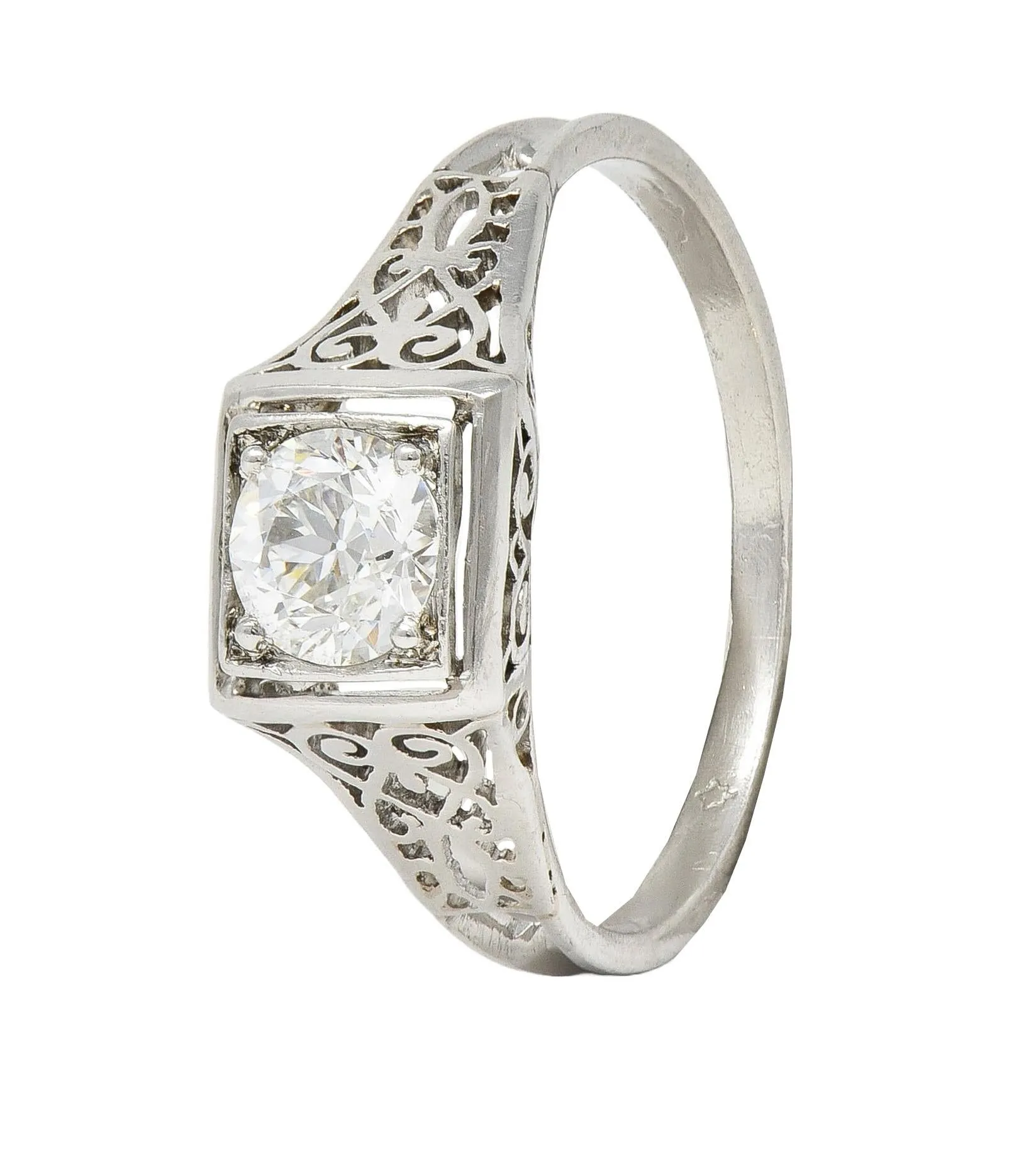W.W. Fulmer & Co. 0.46 CTW Diamond Platinum Antique Scrolled Heart Engagement Ring