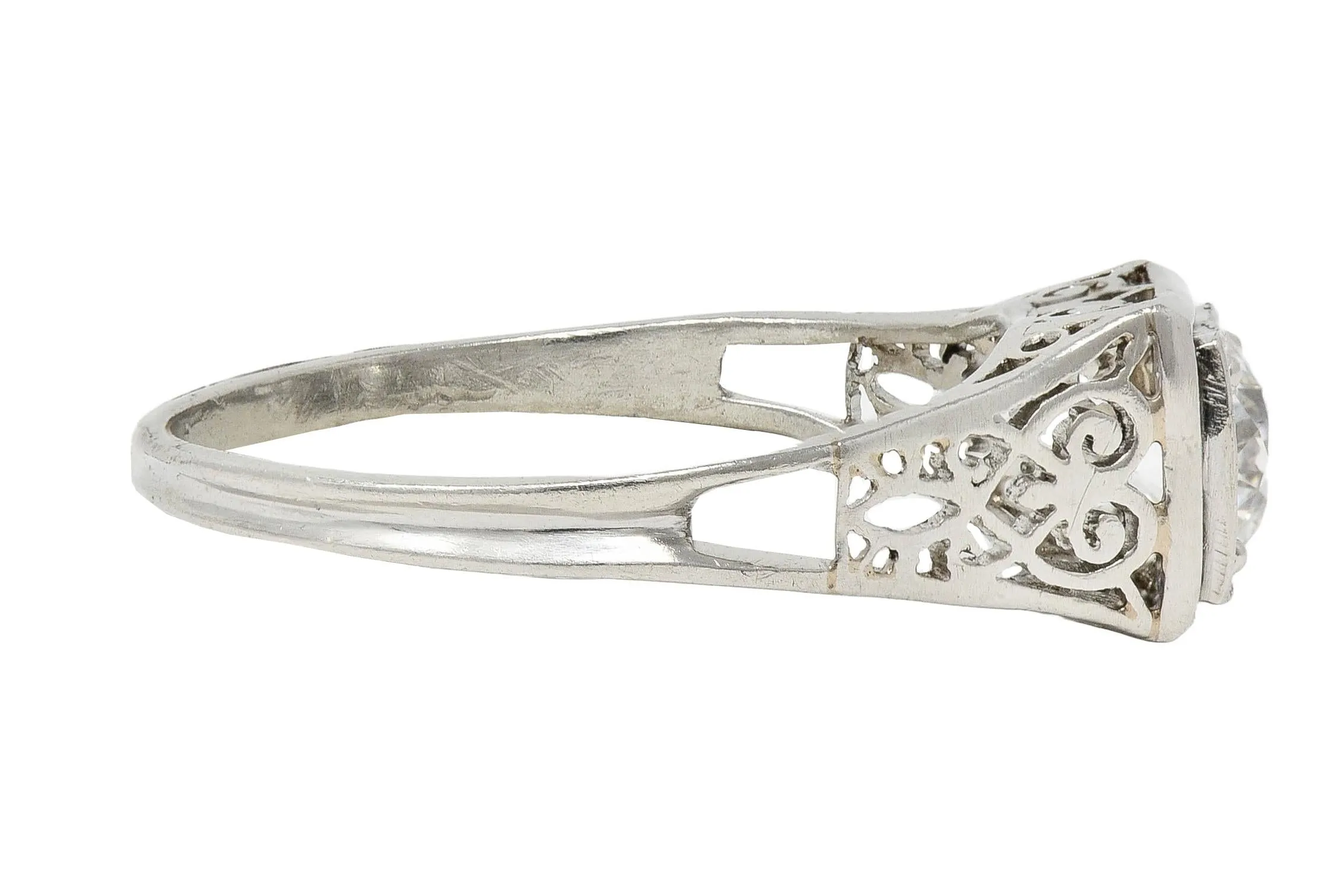 W.W. Fulmer & Co. 0.46 CTW Diamond Platinum Antique Scrolled Heart Engagement Ring