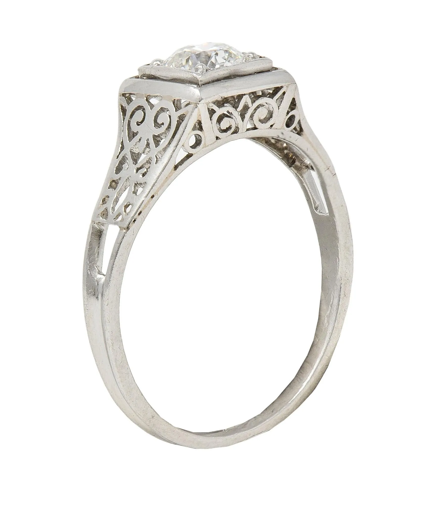 W.W. Fulmer & Co. 0.46 CTW Diamond Platinum Antique Scrolled Heart Engagement Ring