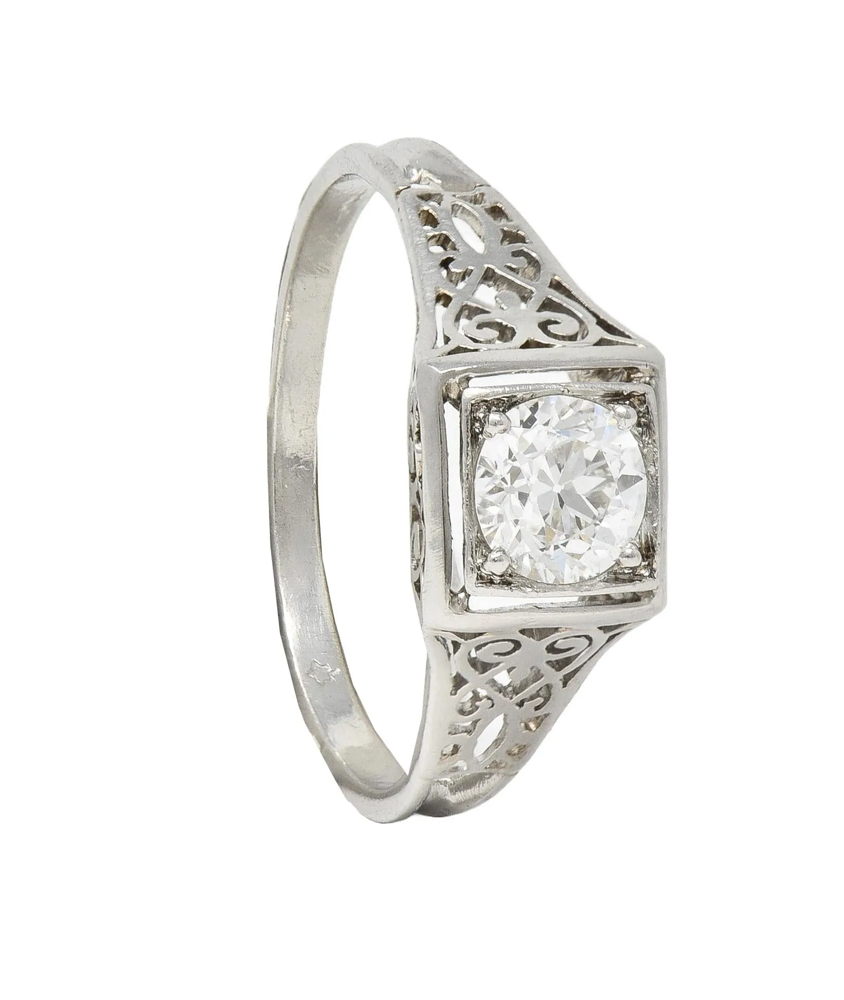 W.W. Fulmer & Co. 0.46 CTW Diamond Platinum Antique Scrolled Heart Engagement Ring