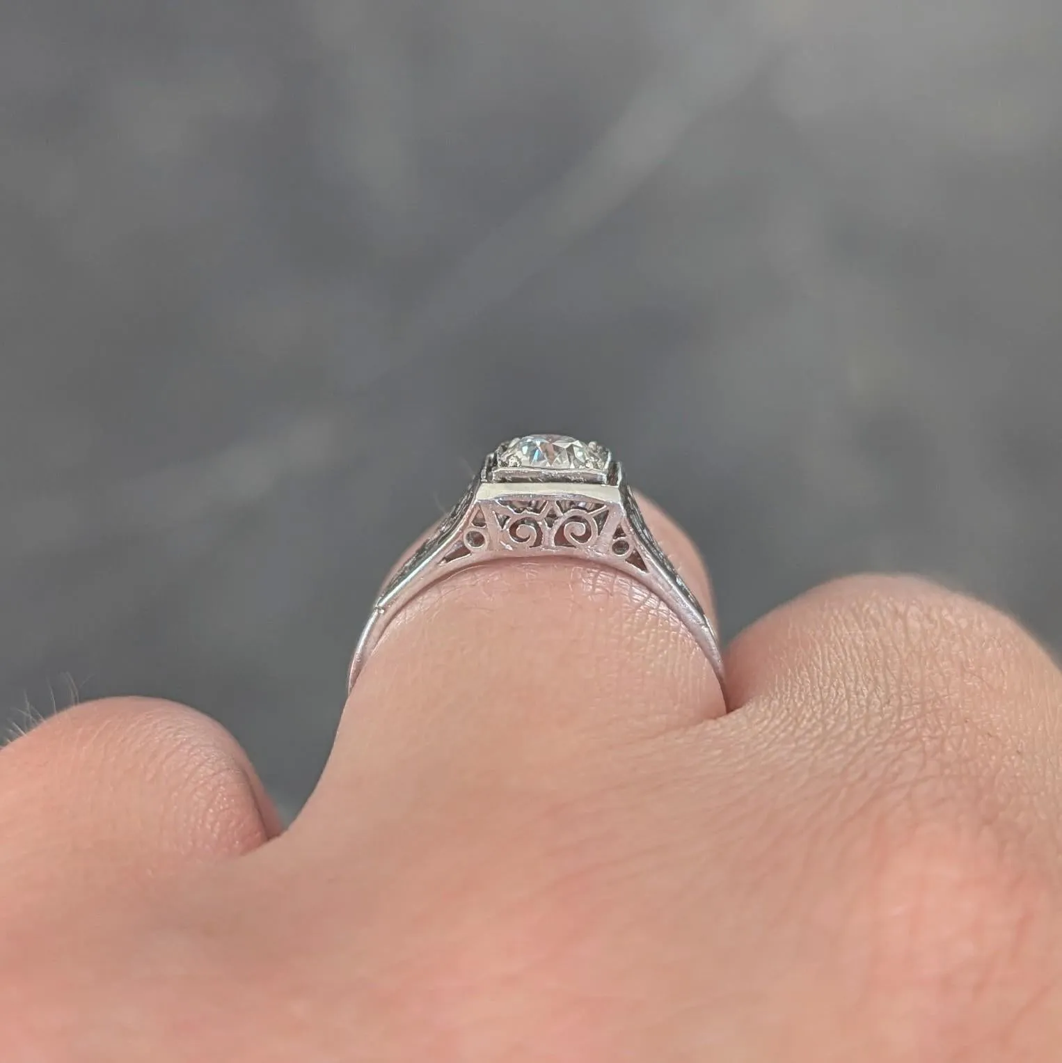 W.W. Fulmer & Co. 0.46 CTW Diamond Platinum Antique Scrolled Heart Engagement Ring