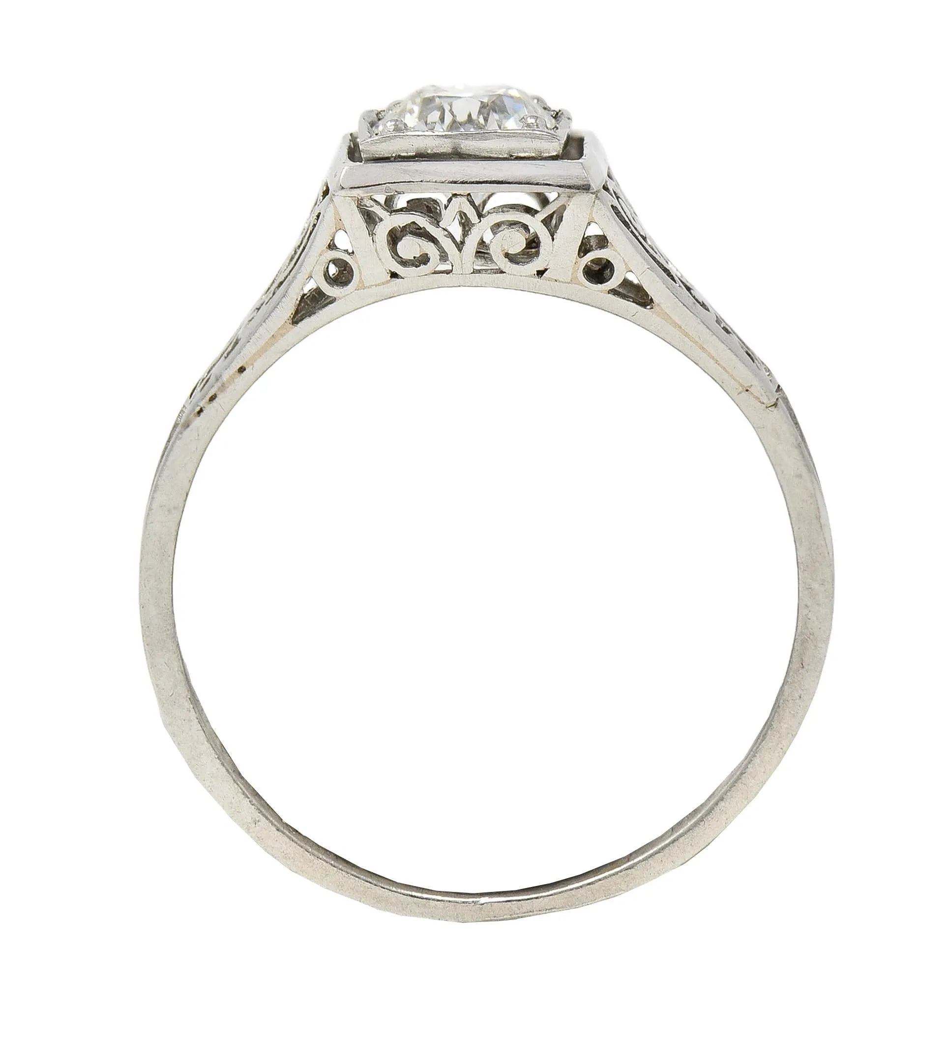 W.W. Fulmer & Co. 0.46 CTW Diamond Platinum Antique Scrolled Heart Engagement Ring