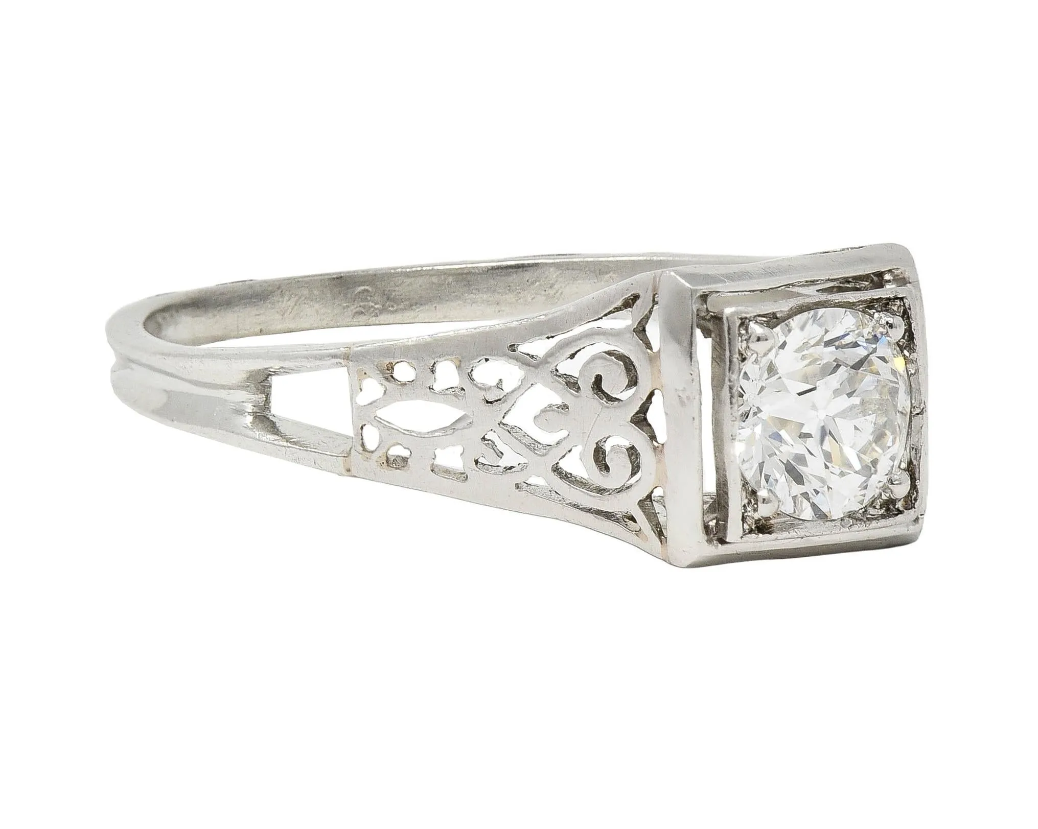 W.W. Fulmer & Co. 0.46 CTW Diamond Platinum Antique Scrolled Heart Engagement Ring