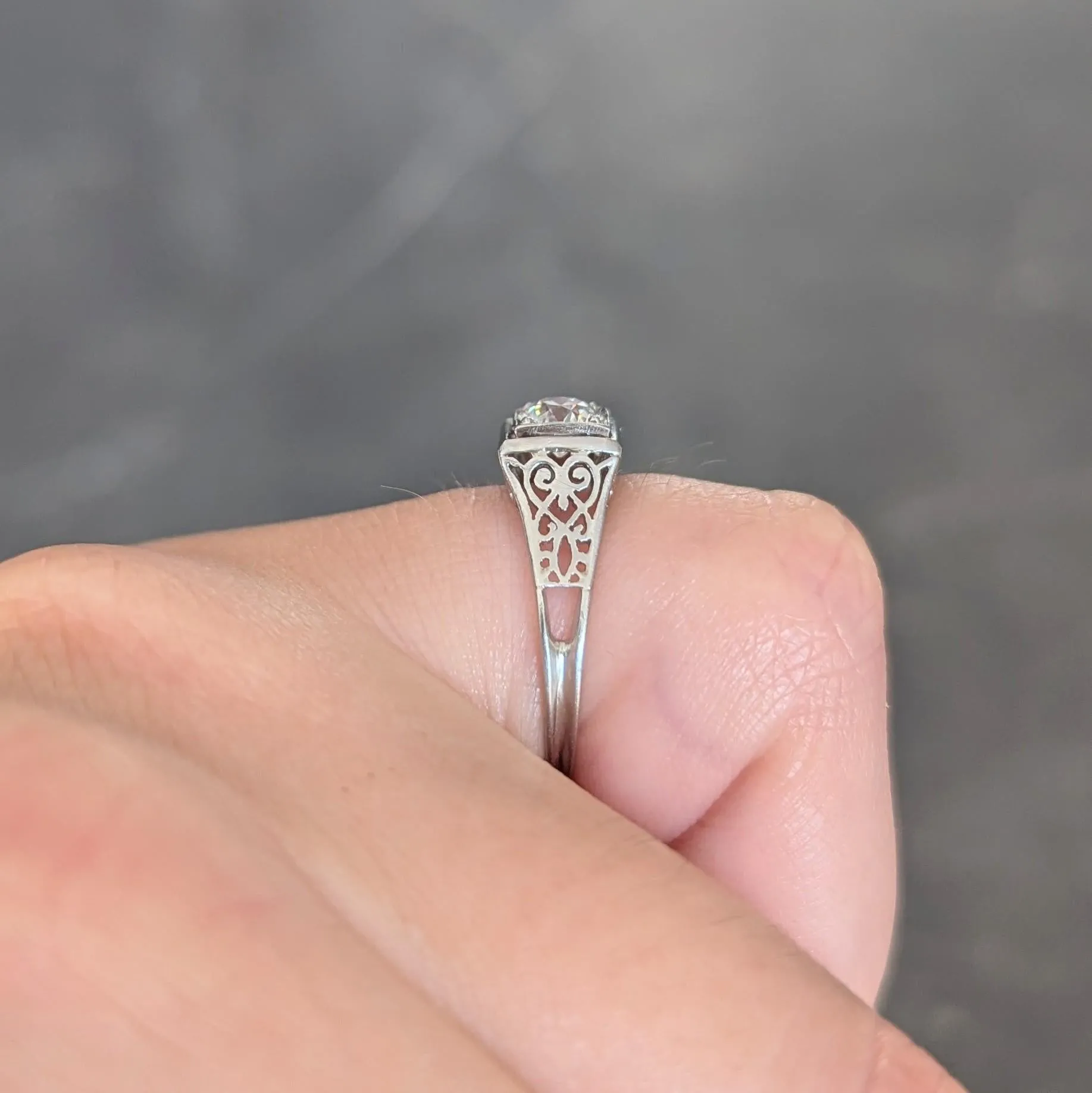 W.W. Fulmer & Co. 0.46 CTW Diamond Platinum Antique Scrolled Heart Engagement Ring