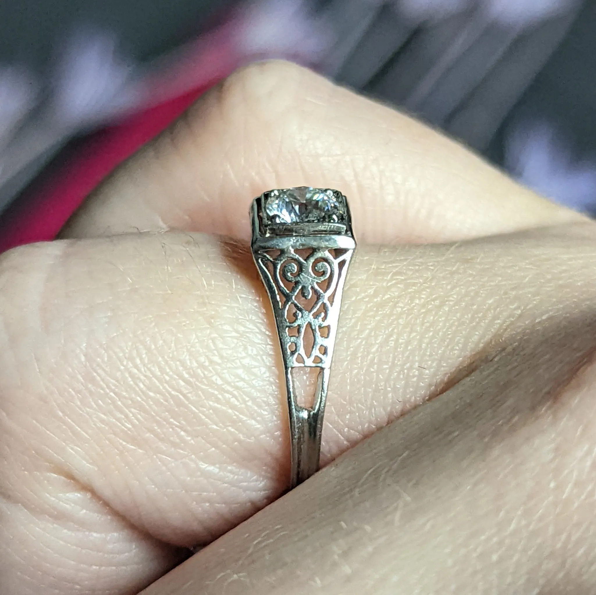 W.W. Fulmer & Co. 0.46 CTW Diamond Platinum Scrolled Heart Engagement Ring