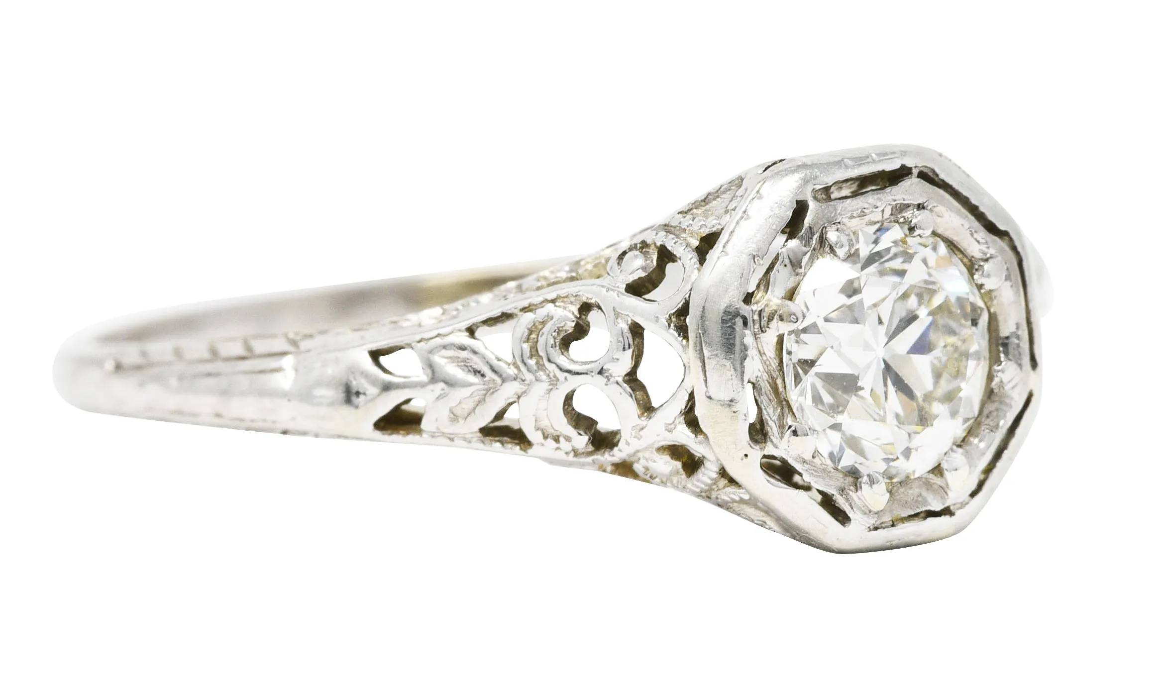 W.W. Fulmer & Co. 0.48 CTW Diamond 19 Karat White Gold Scrolled Heart Engagement Ring