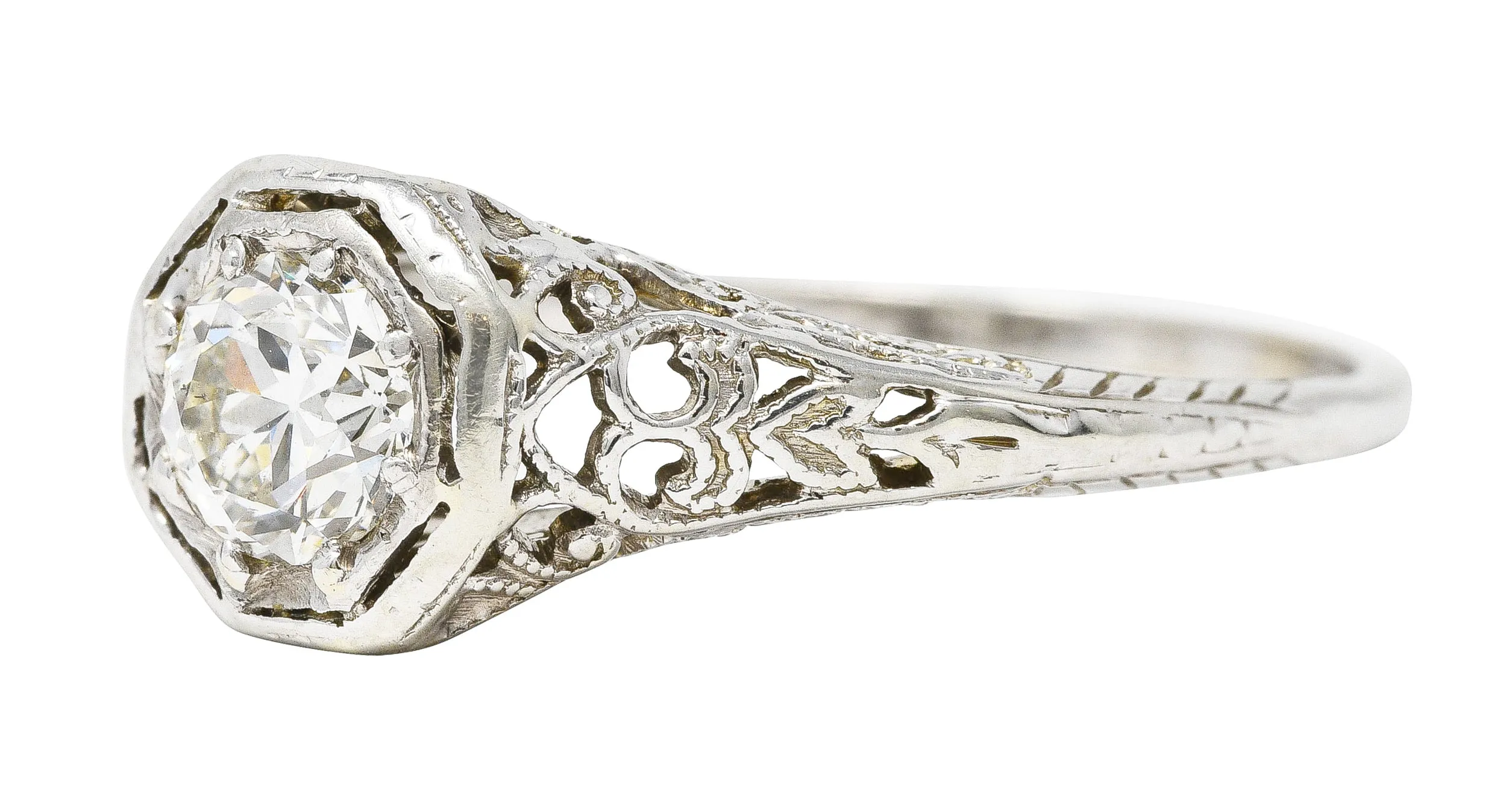 W.W. Fulmer & Co. 0.48 CTW Diamond 19 Karat White Gold Scrolled Heart Engagement Ring