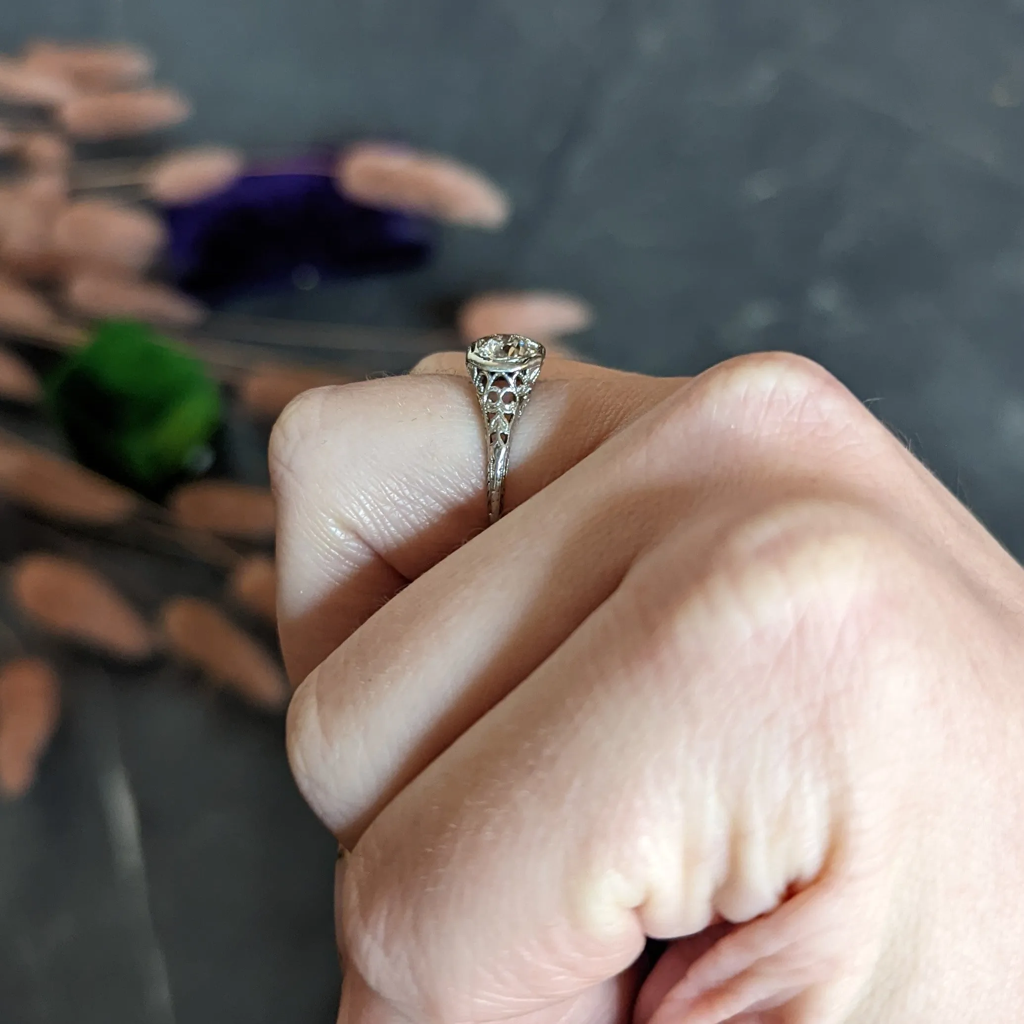 W.W. Fulmer & Co. 0.48 CTW Diamond 19 Karat White Gold Scrolled Heart Engagement Ring