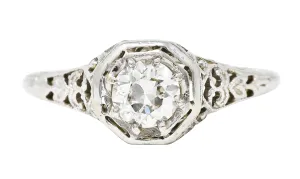 W.W. Fulmer & Co. 0.48 CTW Diamond 19 Karat White Gold Scrolled Heart Engagement Ring