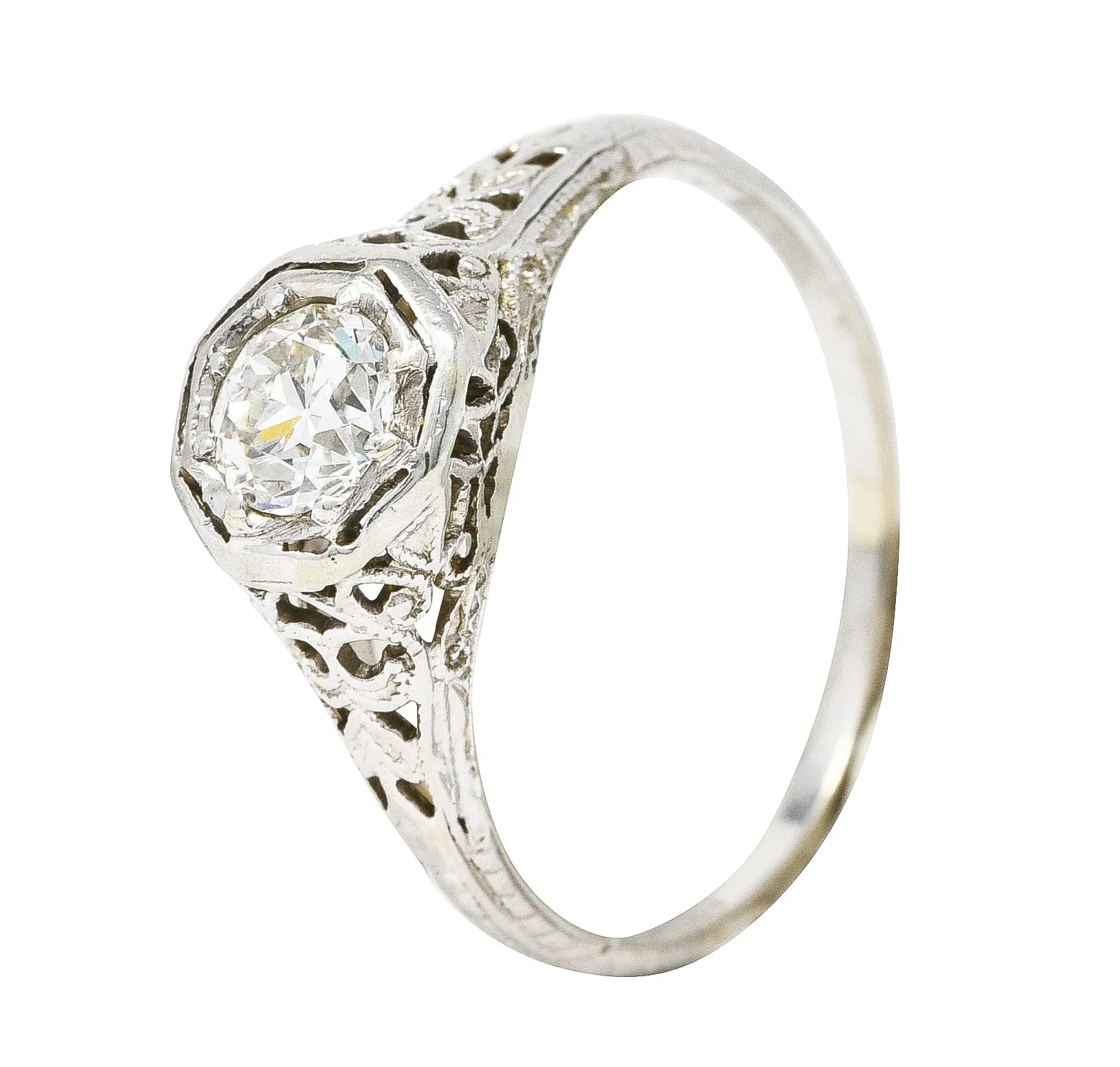 W.W. Fulmer & Co. 0.48 CTW Diamond 19 Karat White Gold Scrolled Heart Engagement Ring