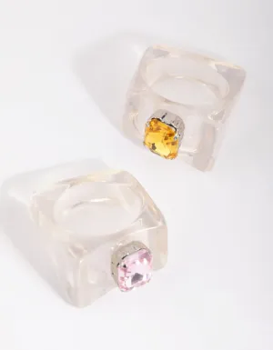 Yellow & Clear Ring Set