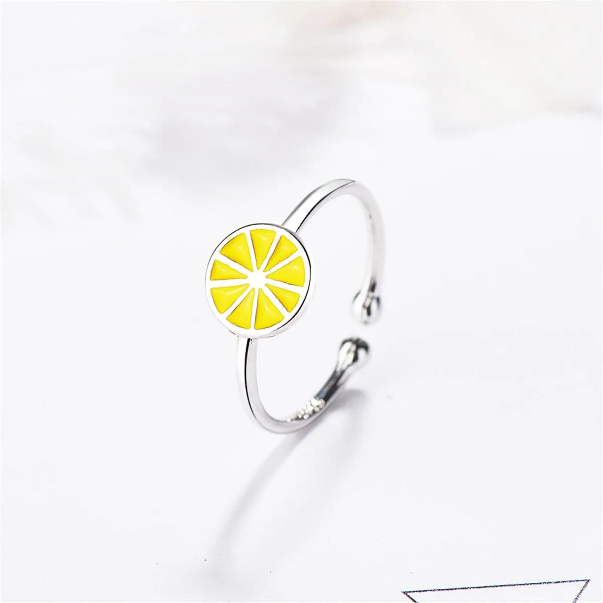Yellow Enamel & Silver-Plated Lemon Open Ring