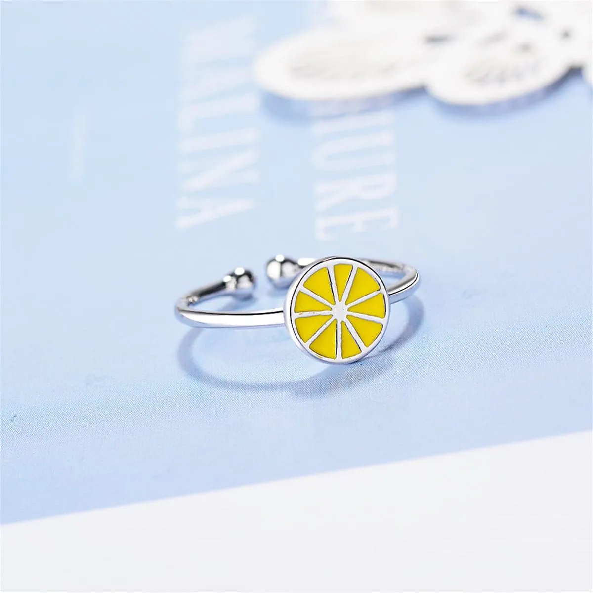Yellow Enamel & Silver-Plated Lemon Open Ring